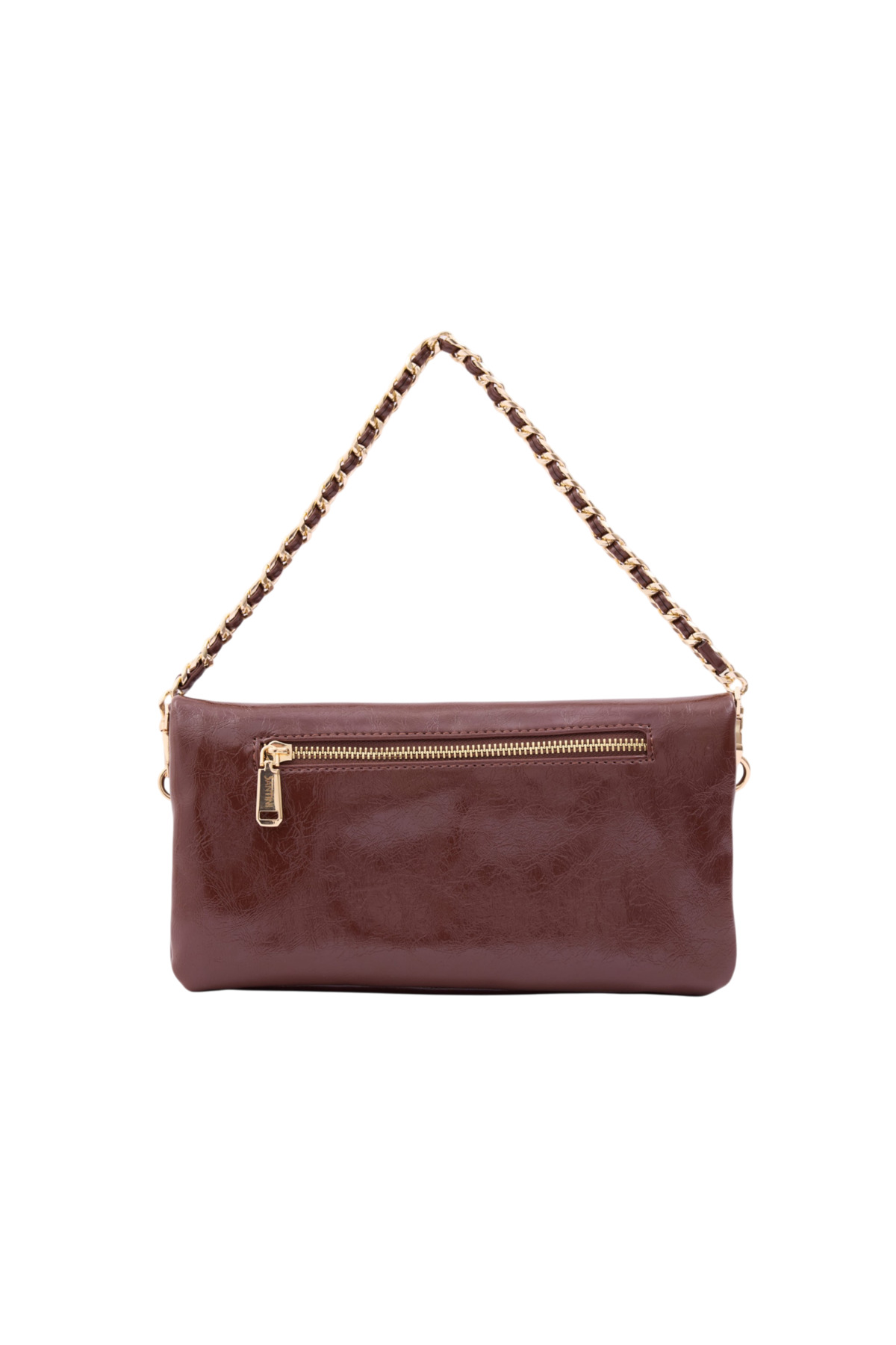 Santini Collection Kadın Çanta Çapraz Çanta Askılı Kol Çantası Omuz Çantası Çift Zincir Askılı Clutch El Çantası, Kahverengi Lior Fold görsel 2