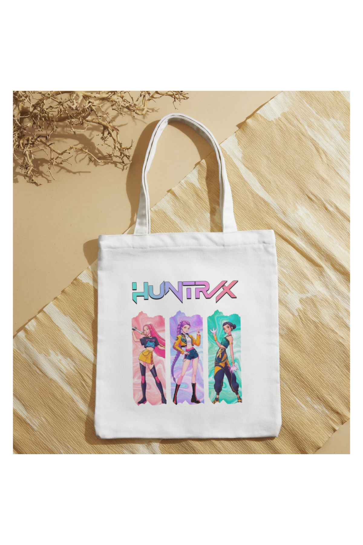 ALPŞAN TİCARET Huntrix Anime Bag - Beige Bag for Girls with Rumi Mira Zoey Characters
