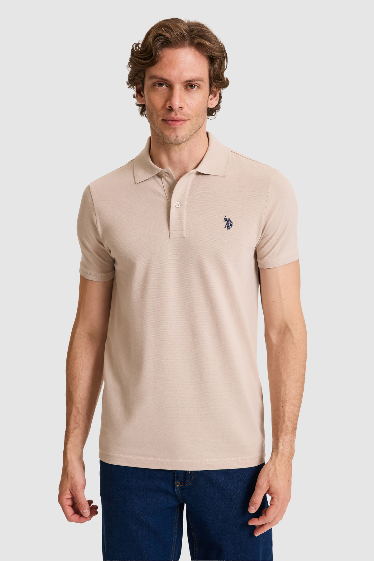 U.S. Polo Assn. Men's Slim Fit Polo Neck Stone Basic T-Shirt 50322347-Vr049
