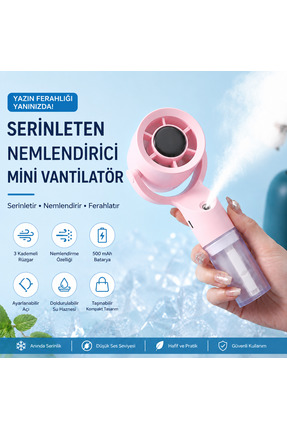 TARÇIN Mini Spreyli El Vantilatörü Şarjlı Nemlendiricili Fan 3 Kademeli Ayarl...