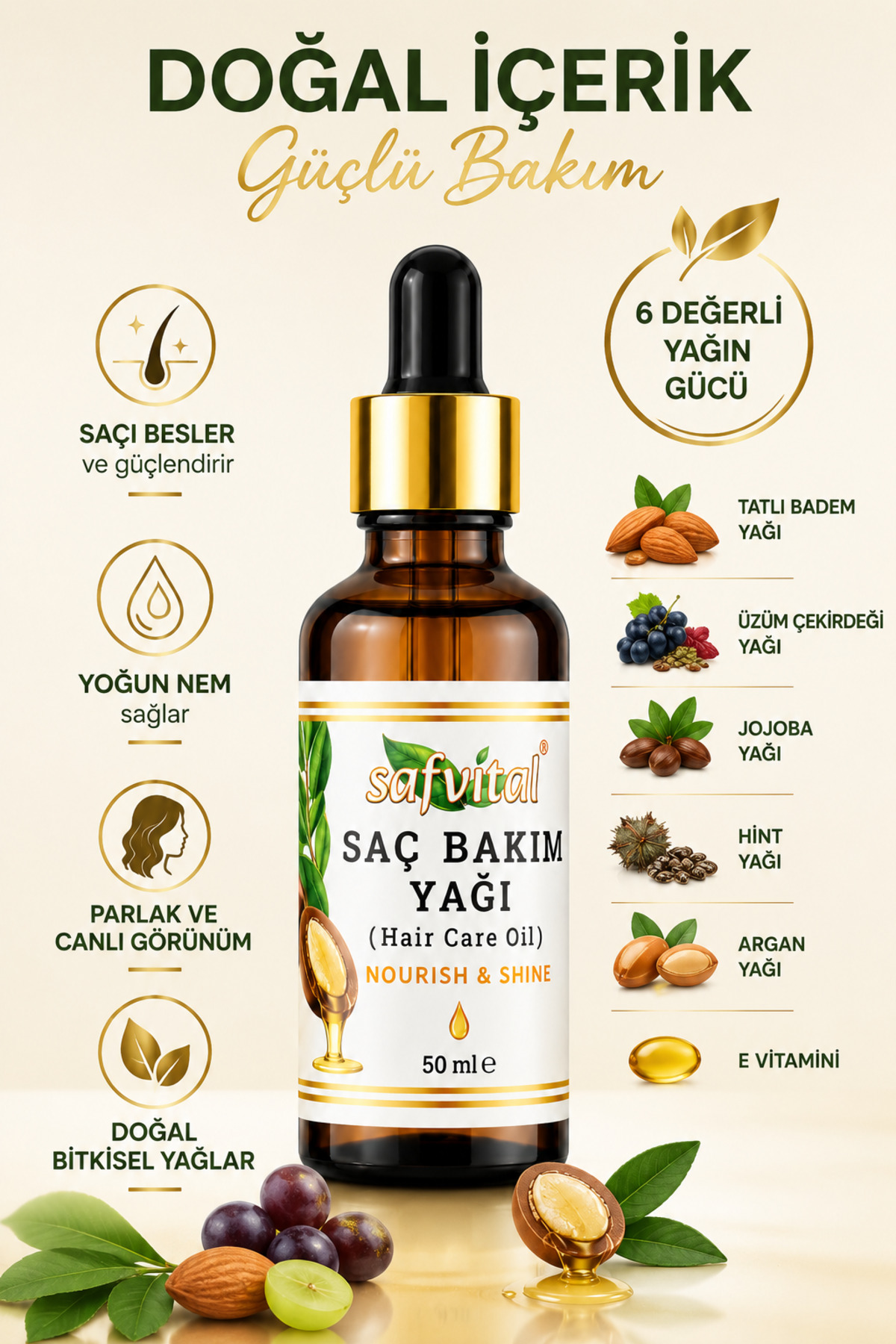 روغن مراقبت از مو ۵۰ میلی‌لیتر حاوی آرگان، جوجوبا، هسته انگور هندی و بادام شیرین. ضد وز، مرطوب‌کننده قوی، براق‌کننده، ظاهری نرم. مغذی و تقویت‌کننده انتهای مو. سرم ویتامین E — safvital-haircare-oil-20ml — تصویر 3 از 9