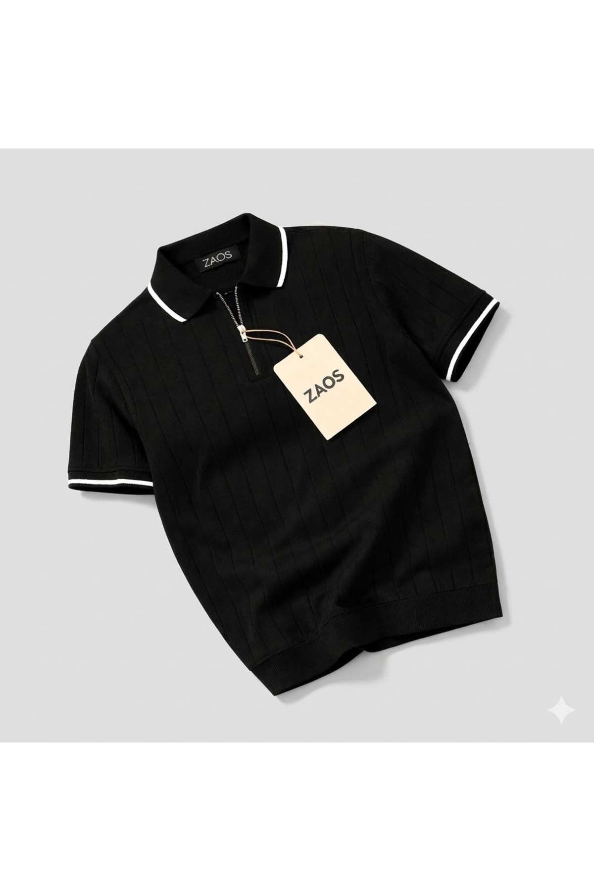 zs zaos fashion Men's Basic Short-Sleeved Poloyaka Summer Knitwear T-Shirt 100% Cotton Zipper T-Shirt