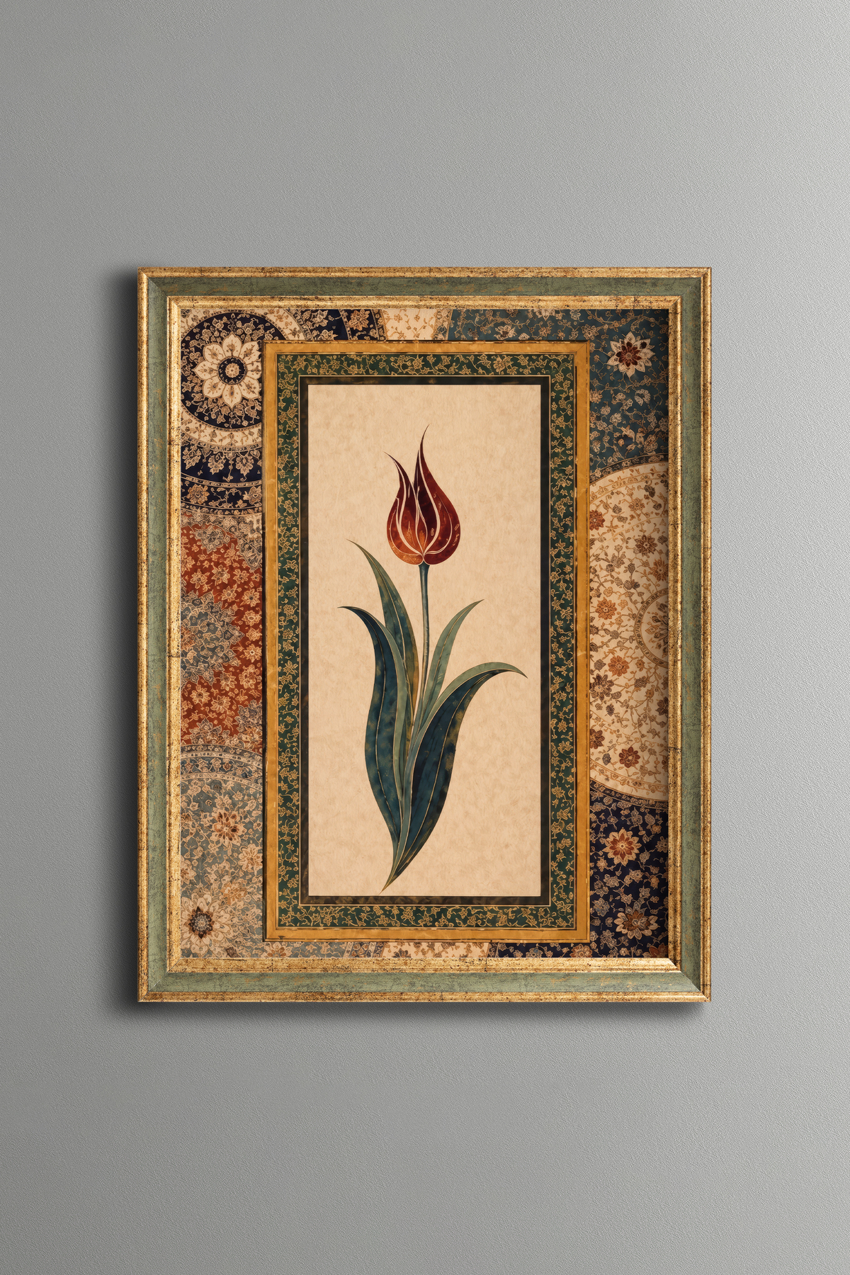 Tulip Motif Table - Vintage Patterned Frame - Slim Model