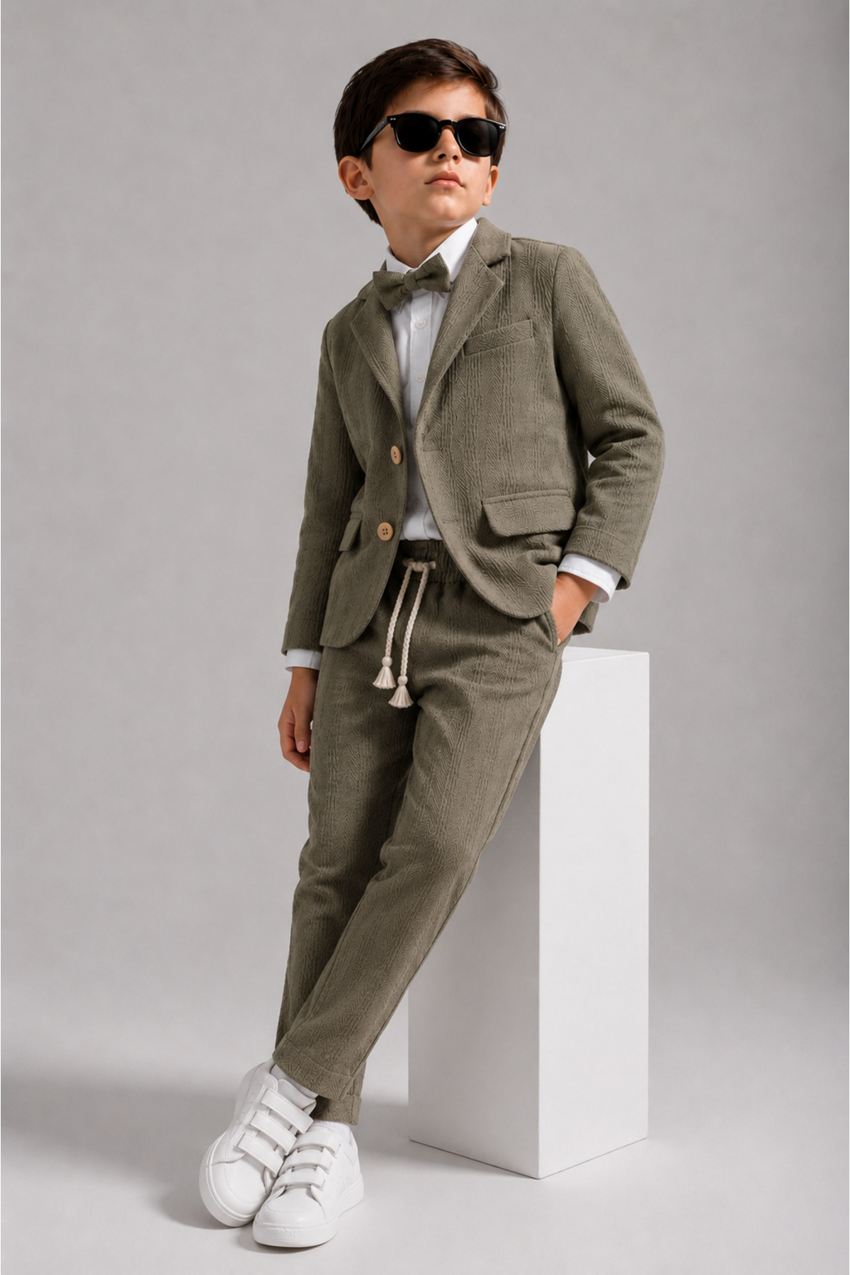 Boys 100% Cotton Gentlemen 4-Piece Special Day Suit Set with Jacket and Bow Tie