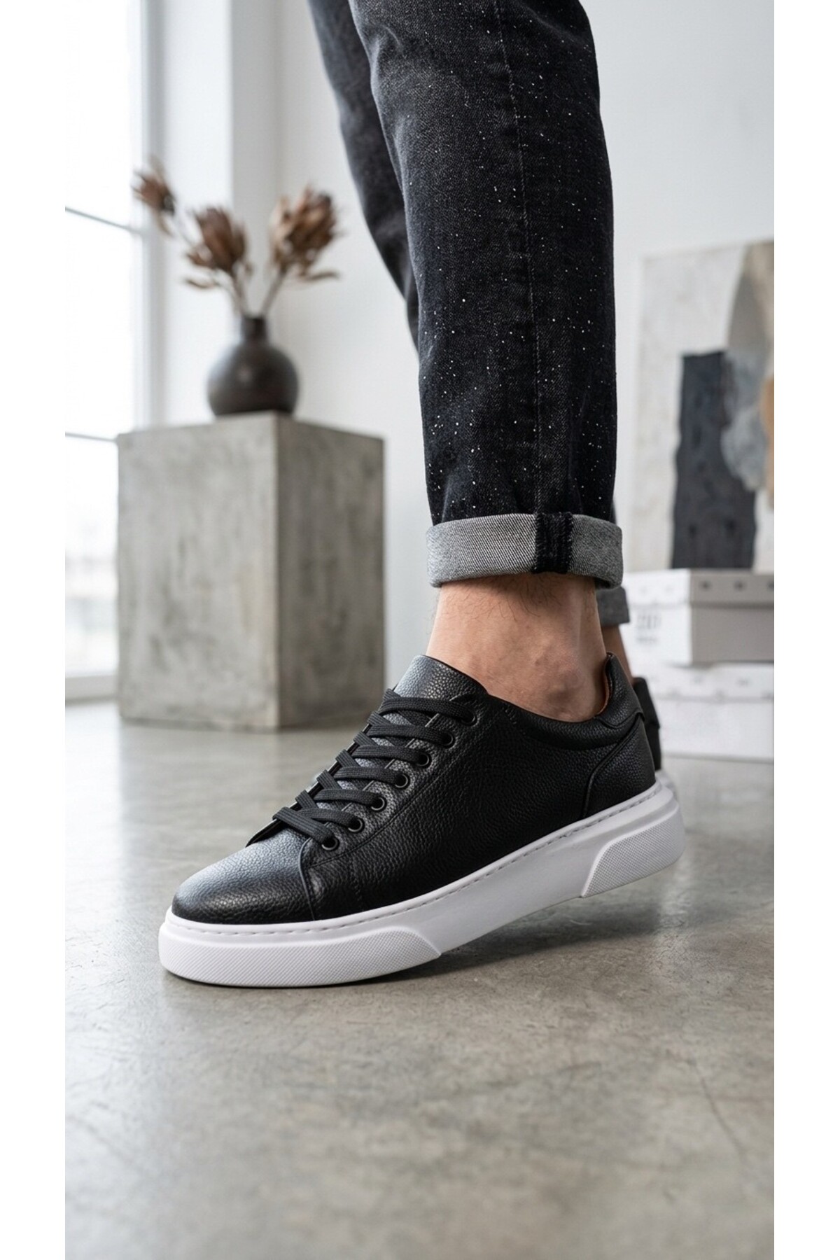 BOA BLF 010 Erkek Sneaker Günlük Casual Spor Ayakkabı Siyah Beyaz Taban görsel 5