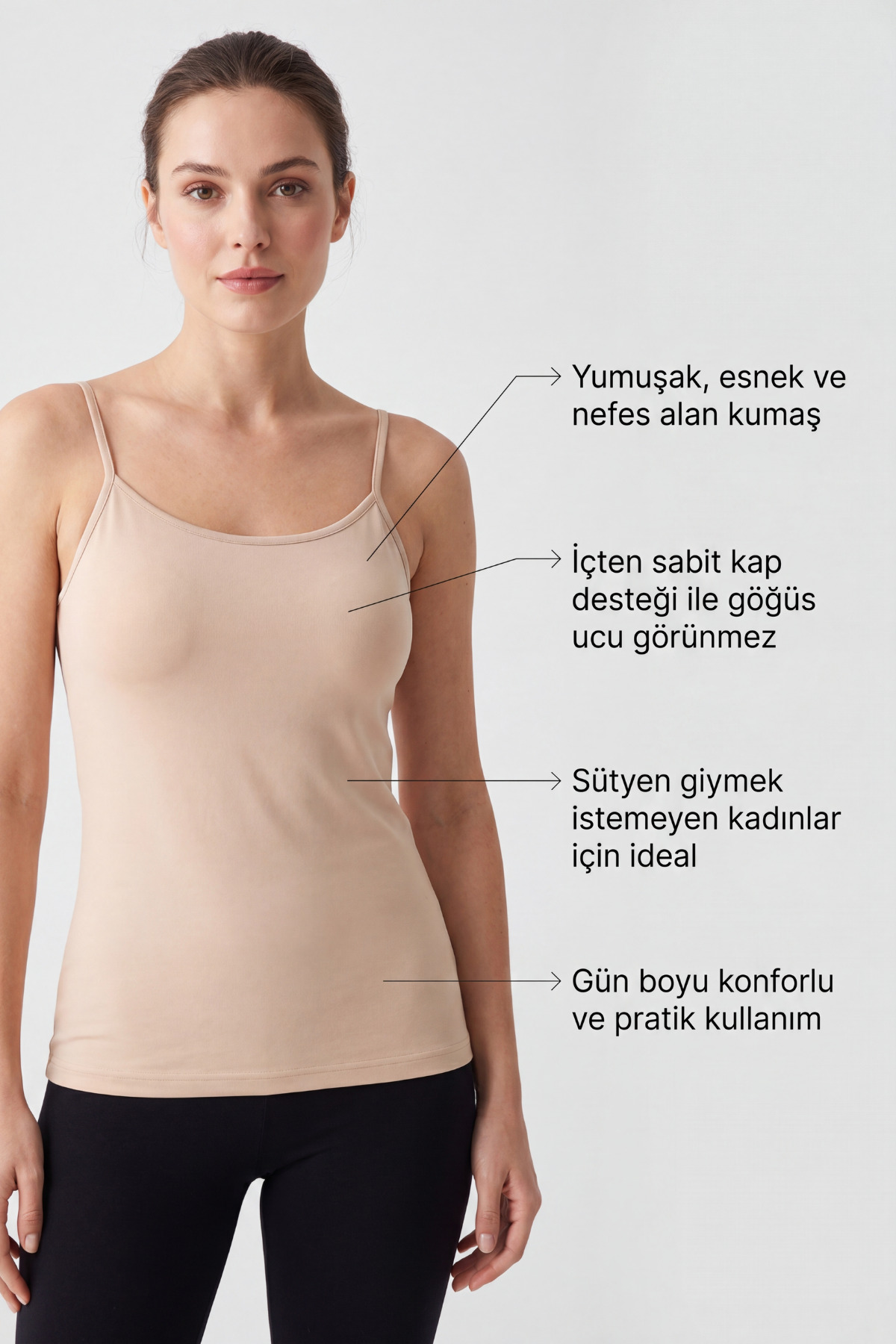 Arma Yıldız Kadın Pedli Atlet, İçten Sabit Kaplı Pamuklu Likralı İp Askılı Sütyenli Atlet 2'li Paket görsel 6