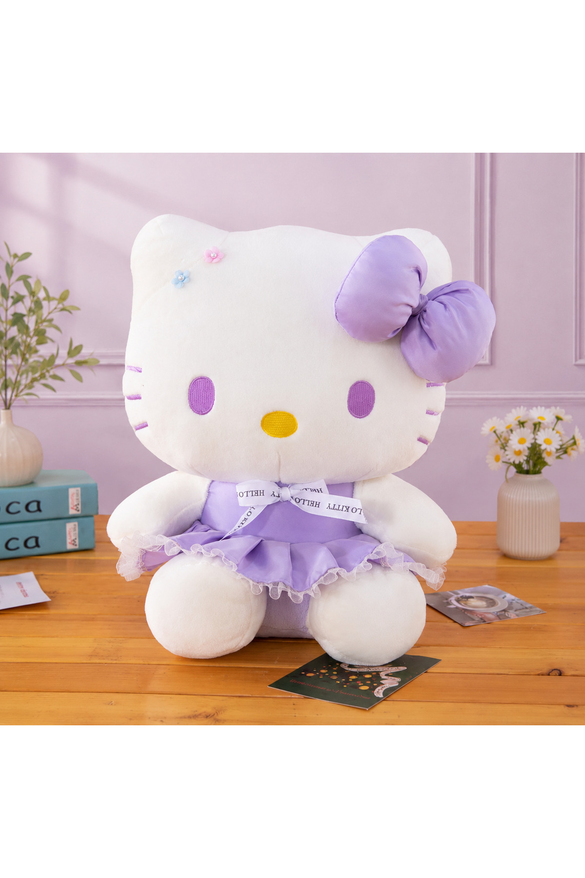 Techmarketi Mor Elbiseli Hello Kittiy Peluş Oyuncak Uyku Arkadaşı