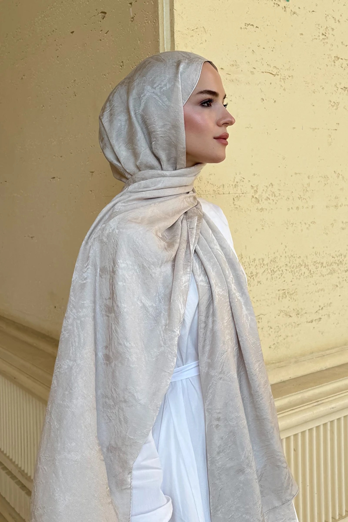 Madame Polo Premium Glow Jakar Şal Dama - Taş görsel 3