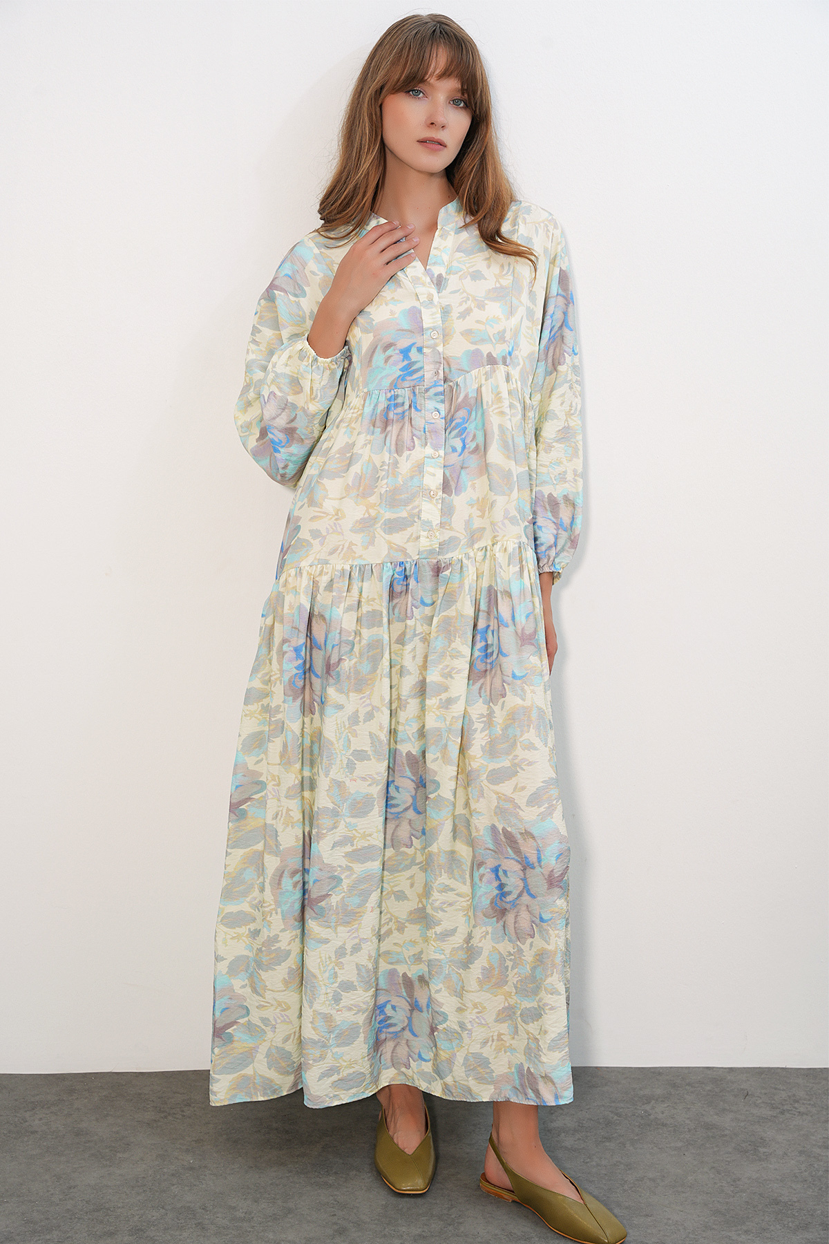 Merterium Women's Lilyum Fabric Long Hijab Dress 1513 - A.Blue
