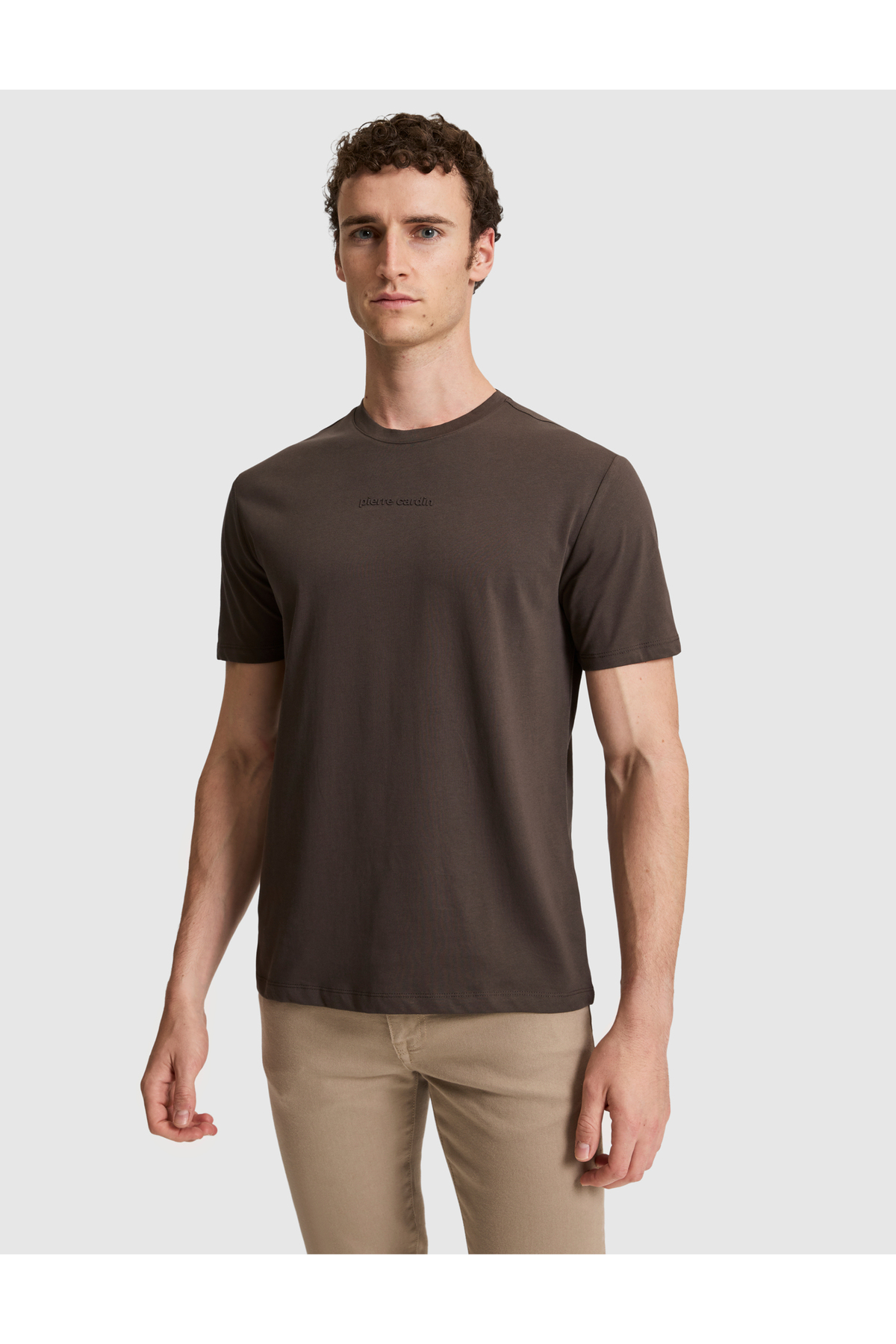 Pierre Cardin Koyu Kahverengi Regular Fit %100 Pamuk Bisiklet Yaka Tişört 50327872-VR084 görsel 3