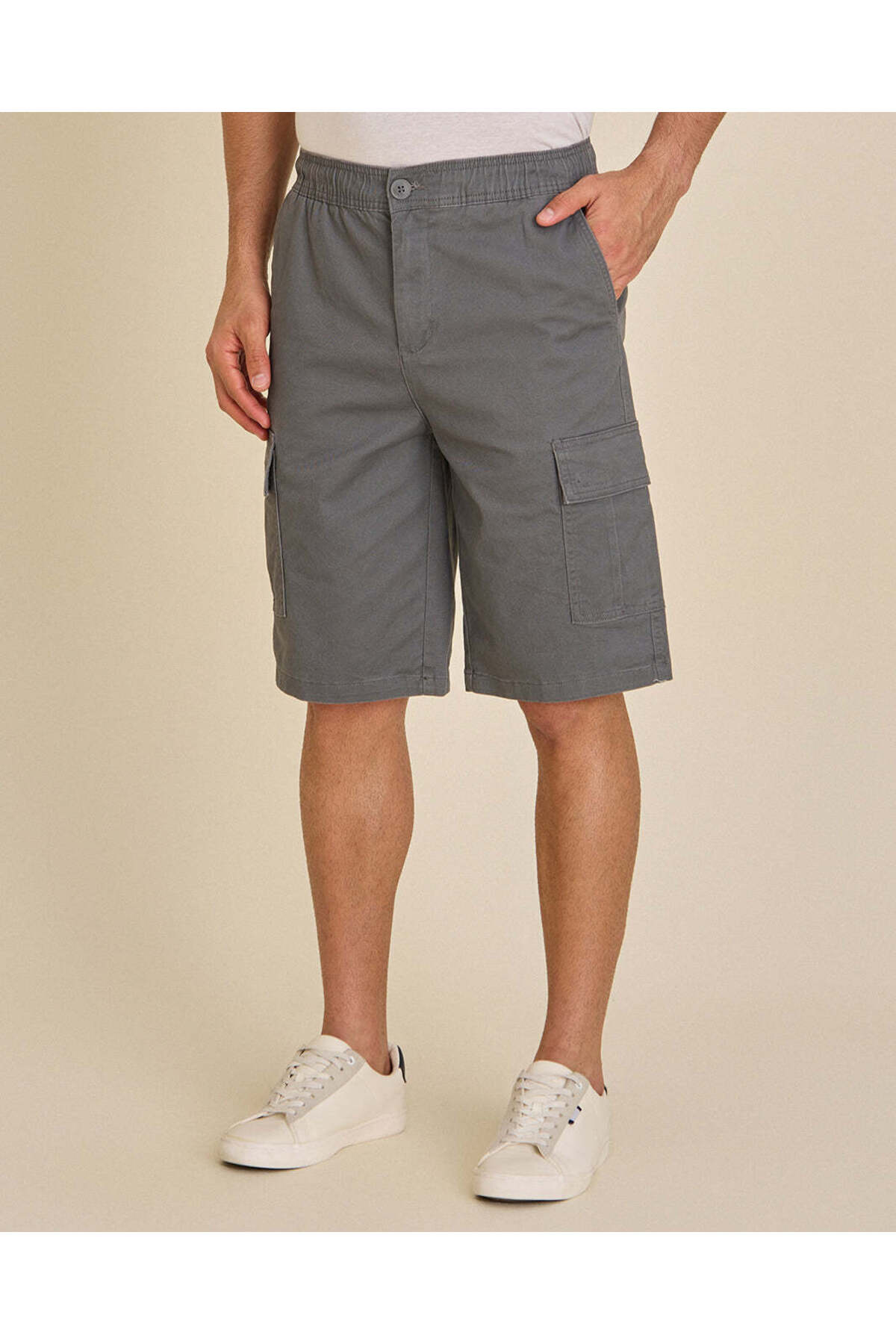 REDTAG Men Grey Cargo Shorts