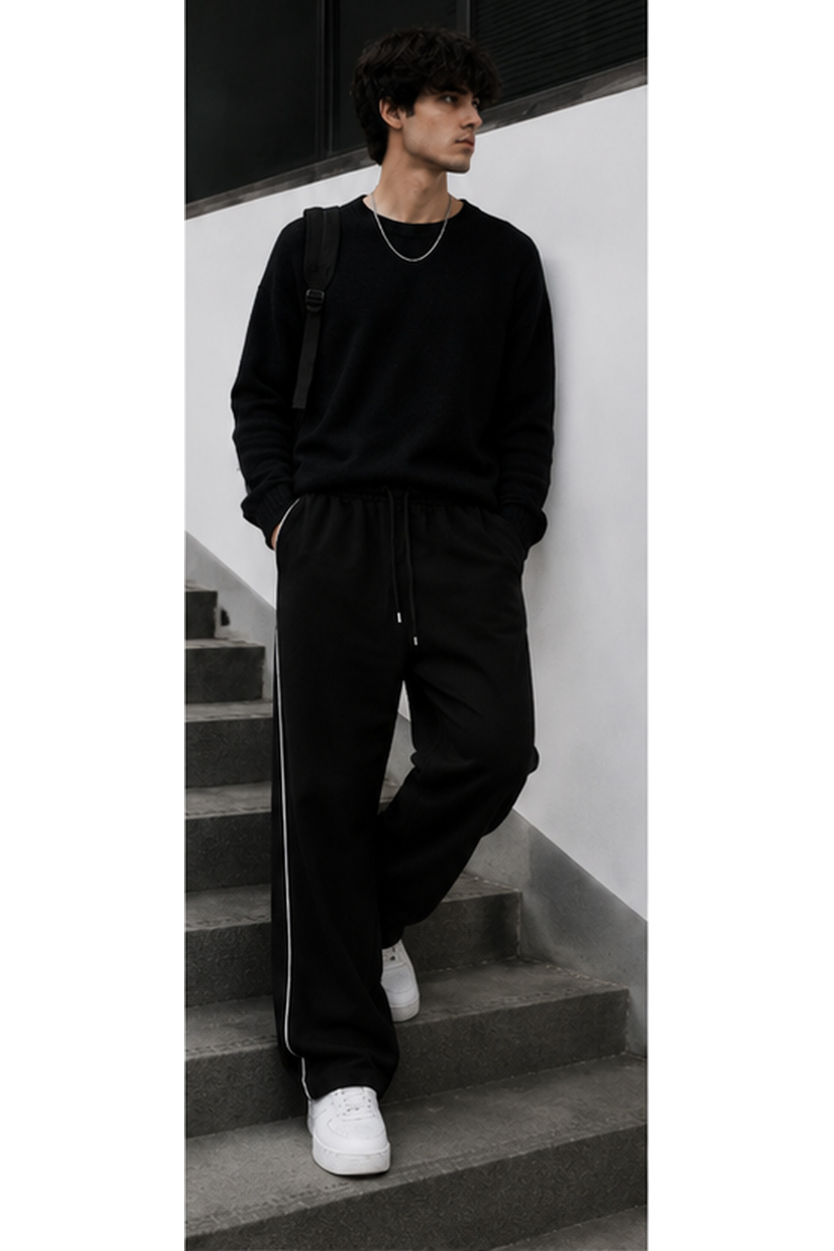 De Carte Harajuku Streetwear Yan Şeritli Erkek Bol Kesim Ayarlanabilir Geniş Paça Eşofman Altı görsel 5