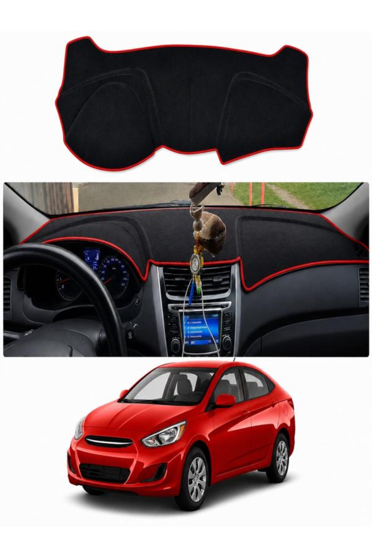 e-biz Hyundai Accent Blue (2010-2017) Uyumlu Torpido Koruma Örtüsü Oto Kılıfı Siyah - Kırmızı