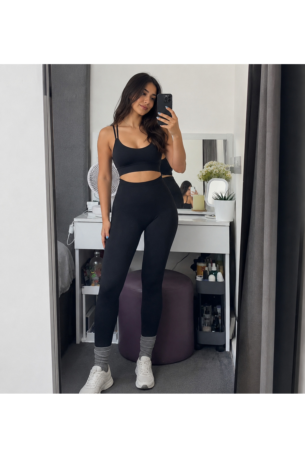 FANLEY Kadın Yüksek Bel Toparlayıcı Push Up Spor Taytı Siyah Esnek Dikişsiz Fitness Yoga Günlük Tayt görsel 3