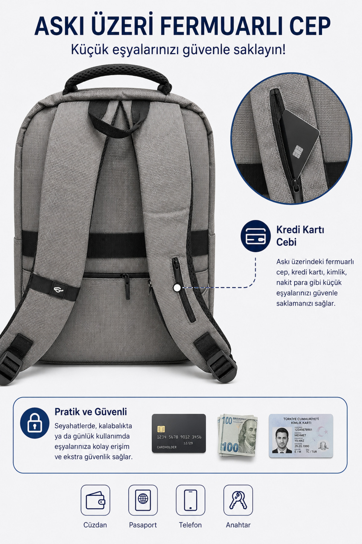 KAFFAA Unisex Günlük Laptop Bölmeli Sırt Çantası görsel 6