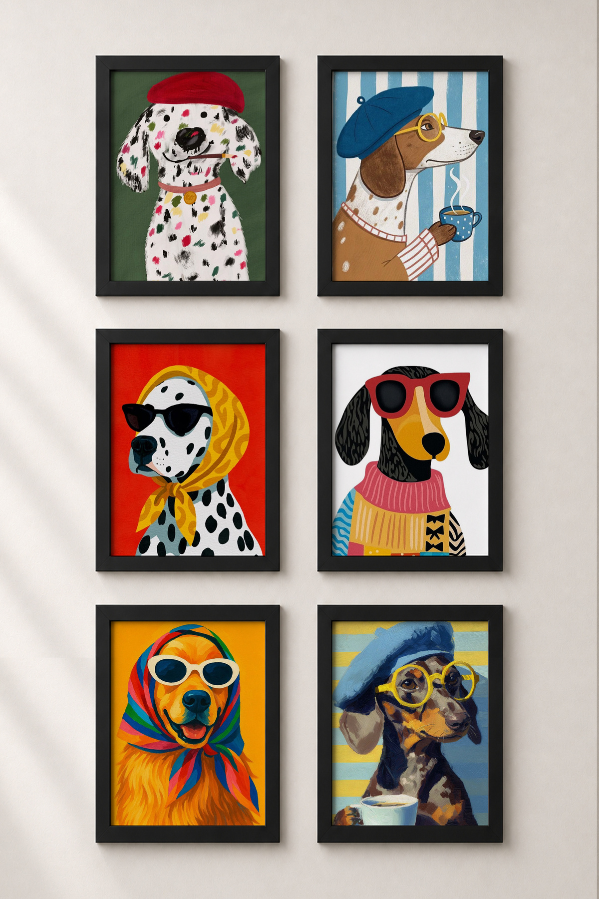 6 Pieces Black Wooden Framed Painting Framed Poster Artistic Modern Wall Decor (SIX06)