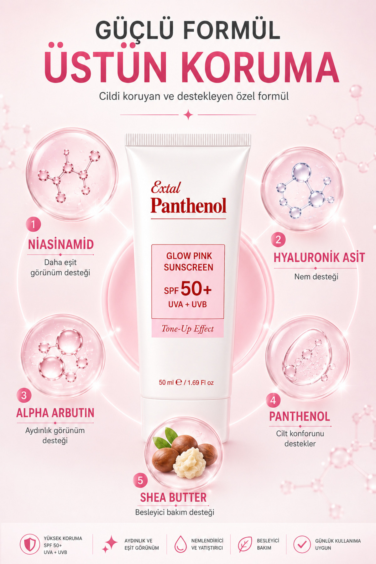 Panthenol Tüm Cilt Tipleri İçin Ultra Hafif Leke Karşıtı ve Ton Eşitleyici Renkli Yüksek Uv Korumalı Güneş Kremi Seti Spf50+ — PNTHLKTNEŞTLYCKRM50MLX2 — تصویر 5 از 6