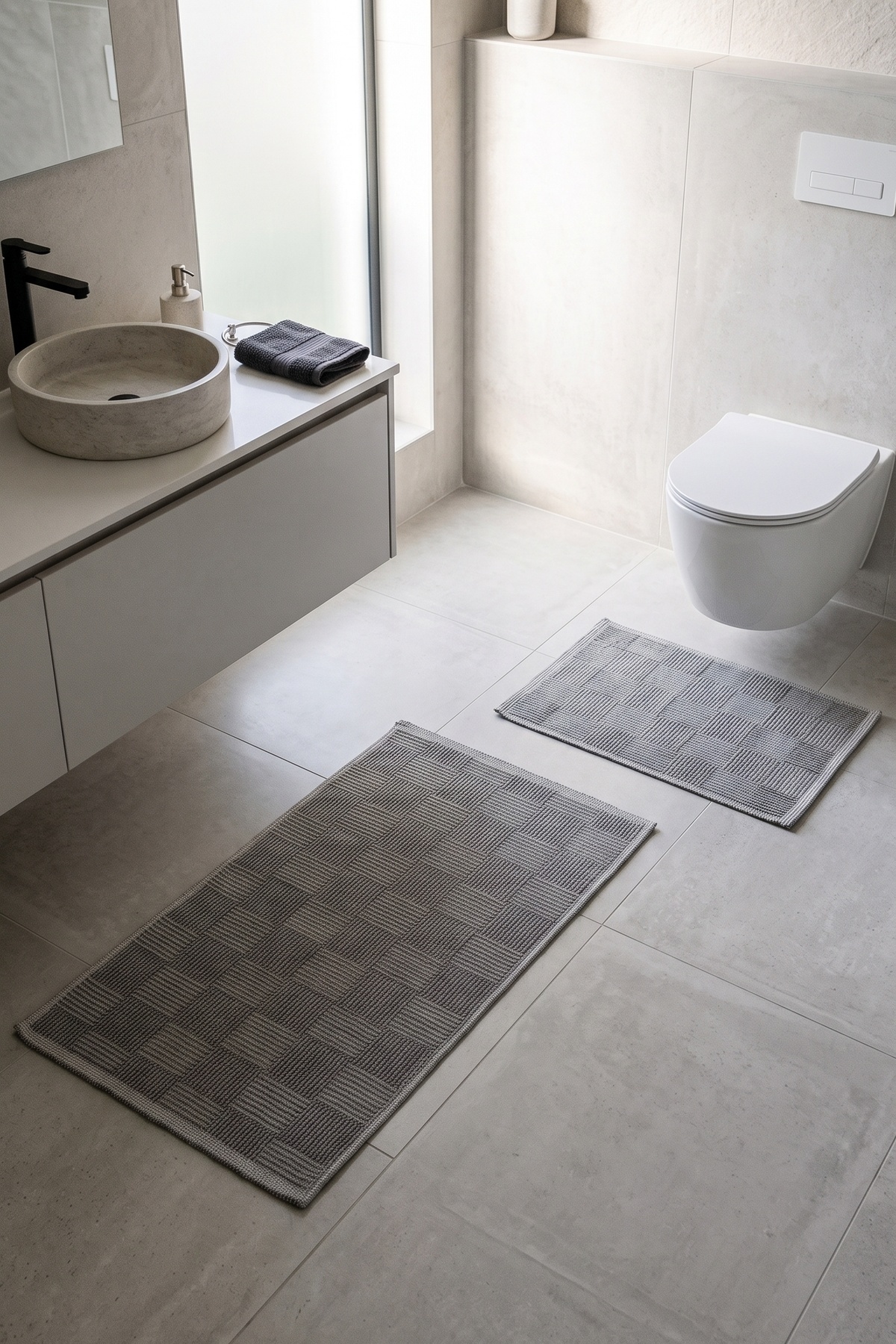 Pamukova Water Absorbent Soft 2-Piece Bath Mat Set Washable Modern Sink Front Foot Mat