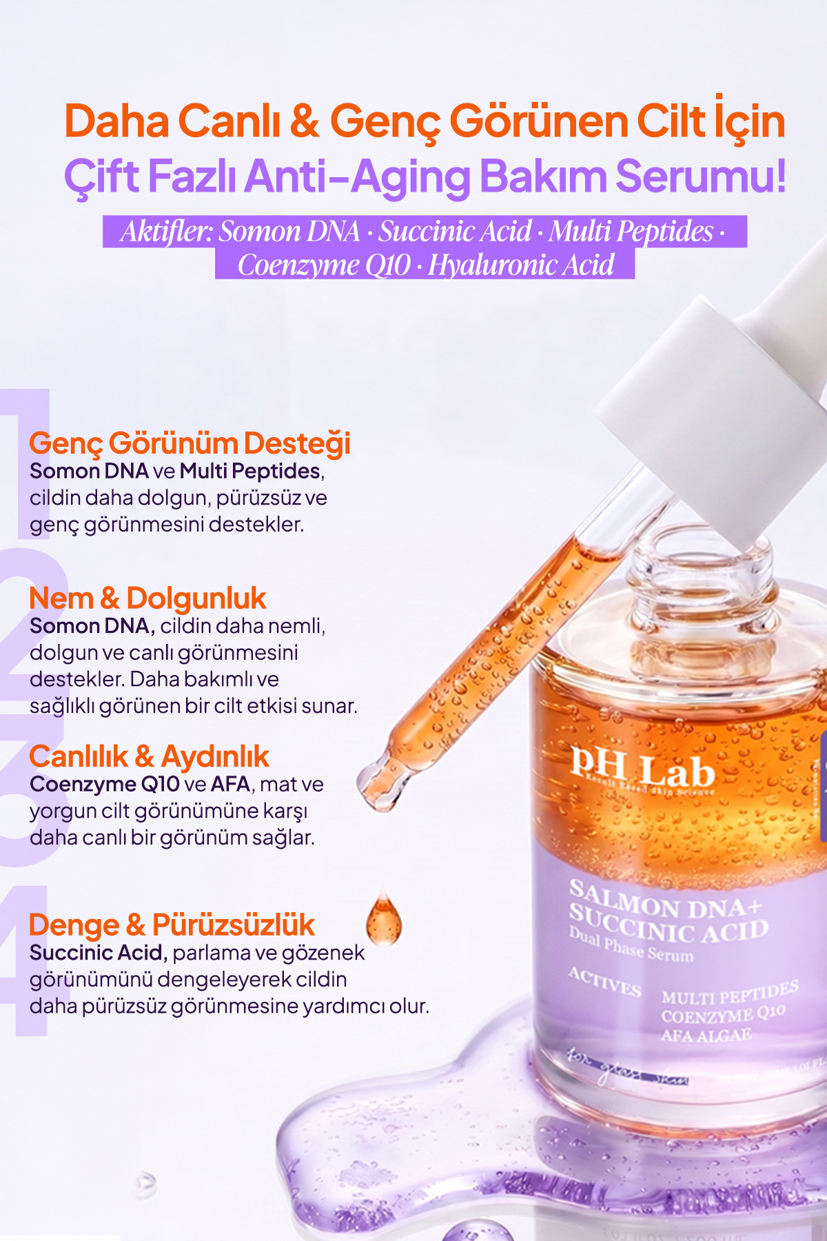pHLab Çift Fazlı Somon DNA + Succinic Acid Nemlendirici Anti-Aging Bakım Serumu — PHSSA-01 — تصویر 7 از 8