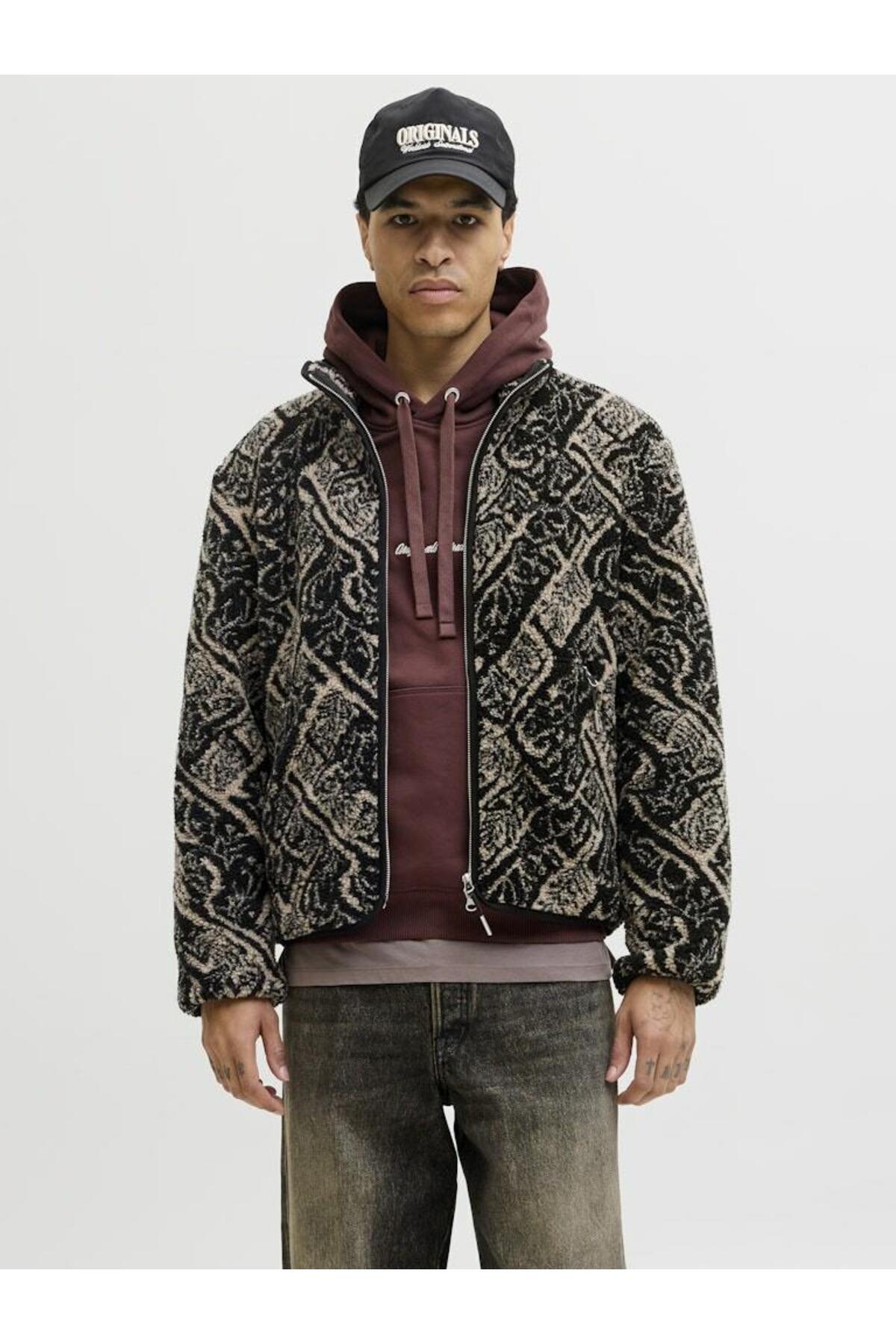 ژاکت مردانه مشکی جورنوربرو تدی مدل Aop جک اند جونز کت Jack & Jones