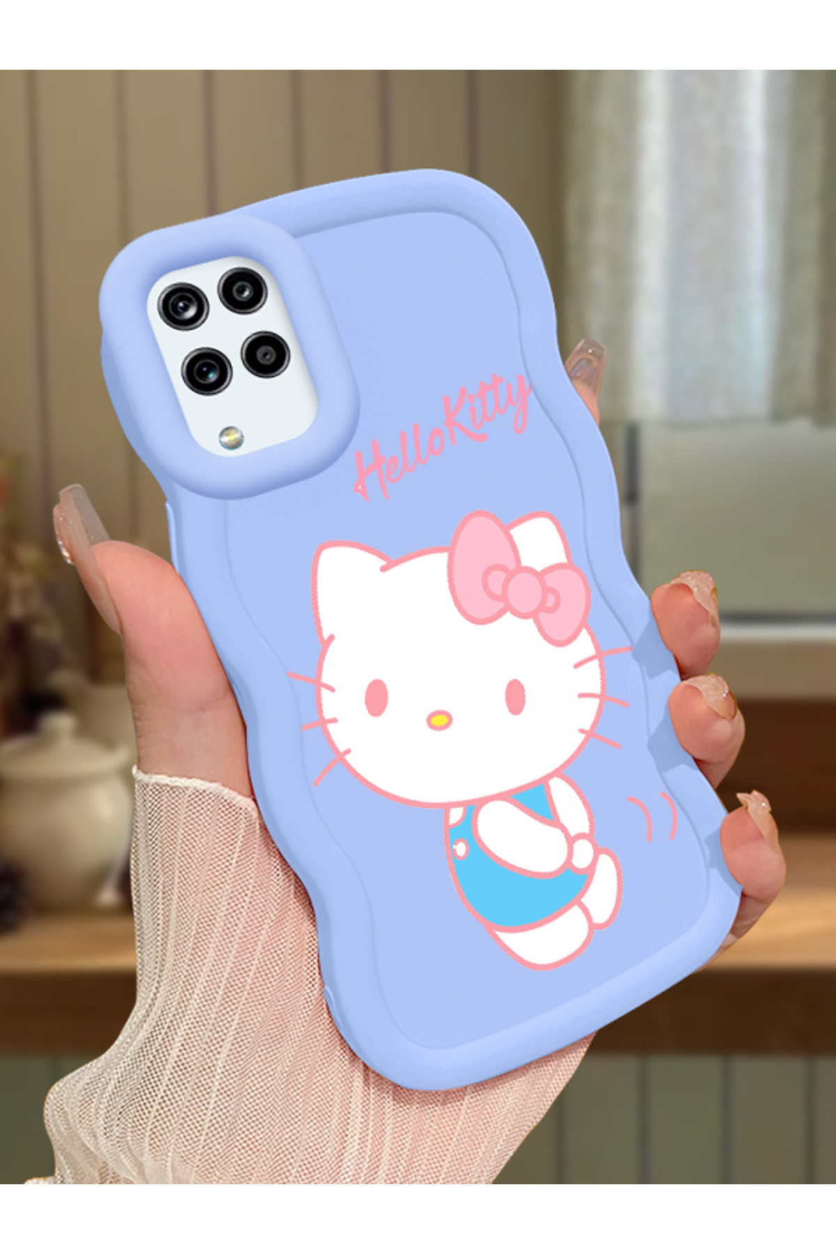 Samsung Galaxy M12 Compatible Case camera protector Blue Silicone Couple Phone Case Kitty Pattern