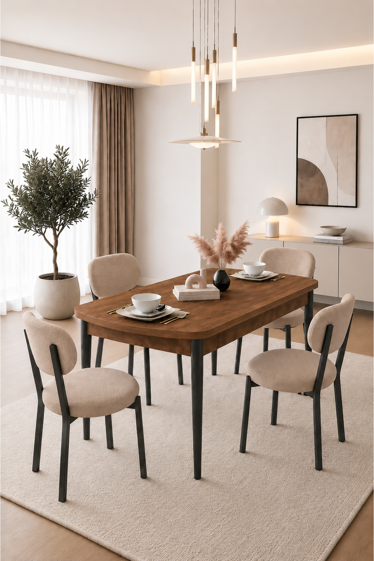 Renlife Açılır Yemek Masası ve Sandalye Seti Metal Ayaklı | 4