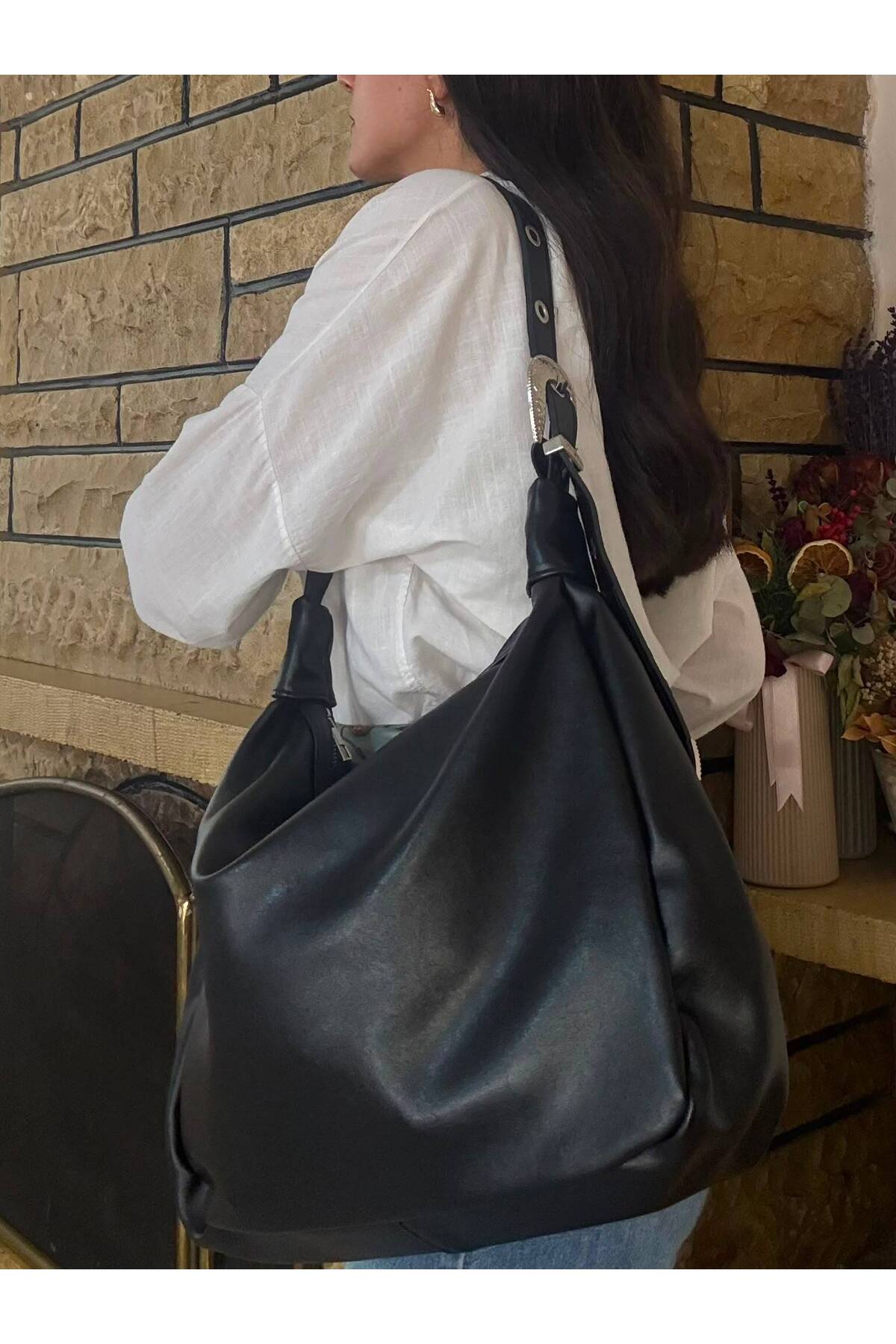 Lavora Bags Aura Kemer Detaylı Omuz Çantası Siyah görsel 3