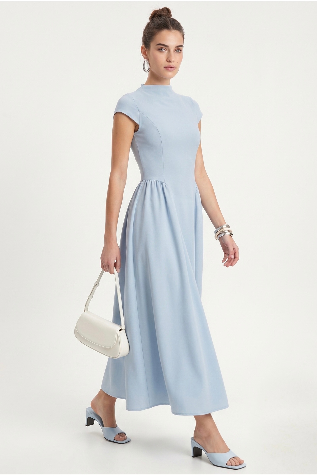 Women's Victoria Back Lace-Up Long Blue Woven Dress