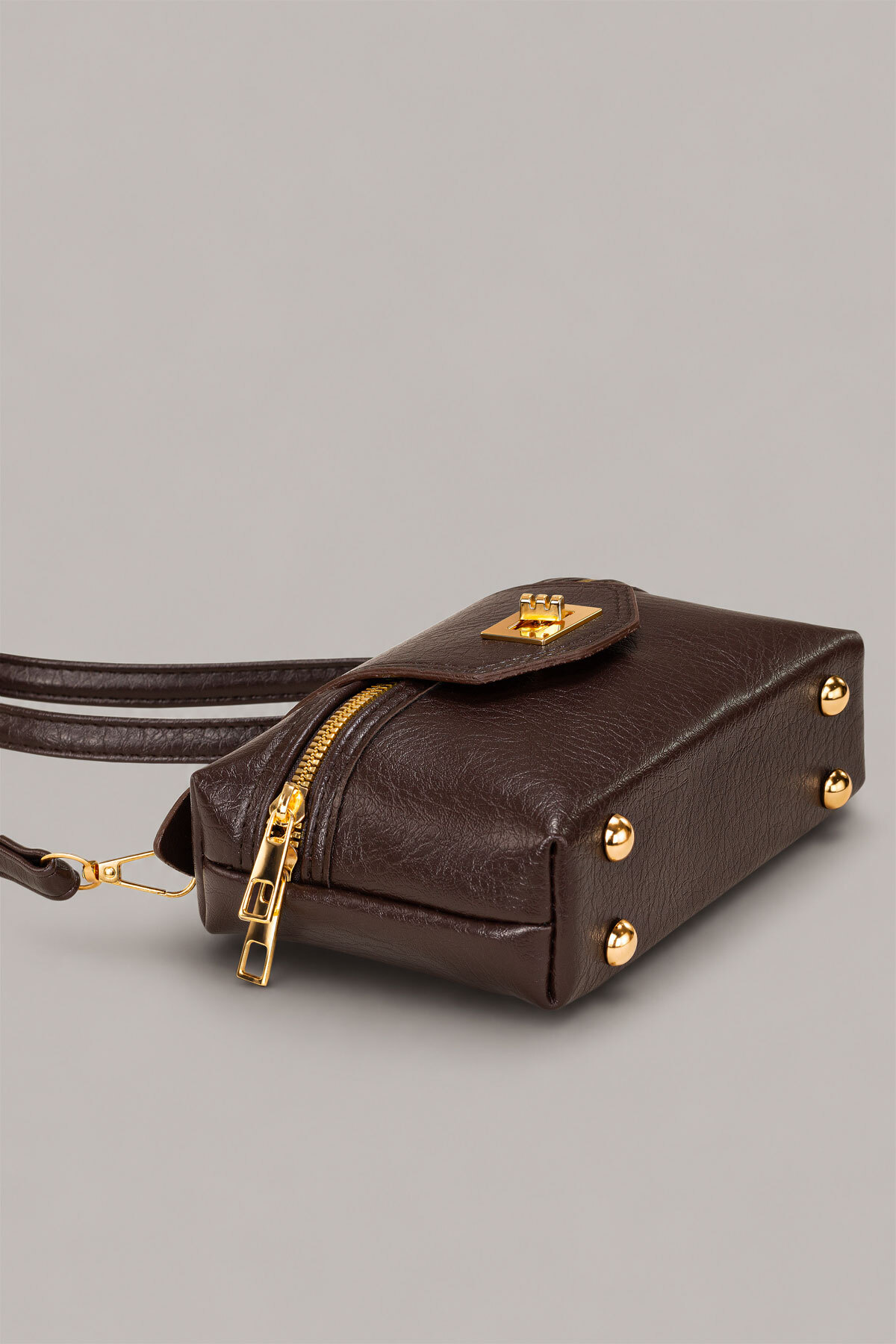 Housebags Kahverengi Gold Detaylı El ve Omuz Çantası görsel 3