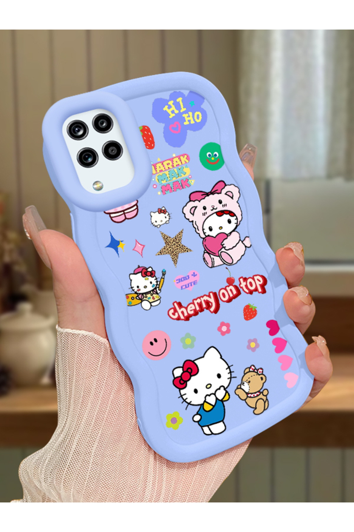 Samsung Galaxy M12 Compatible Case camera protector Blue Silicone Couple Phone Case Kitty Pattern