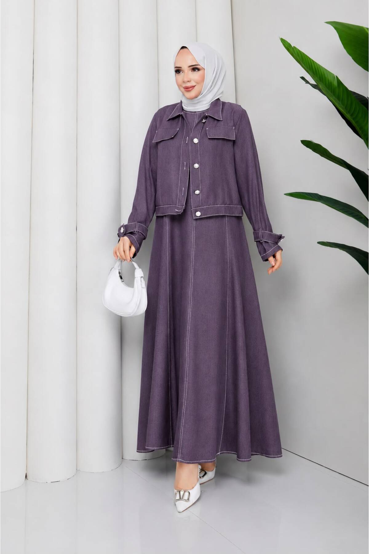 Contrast Stitched Denim Jeans Jacket & Gilet Modest Suit RC6034