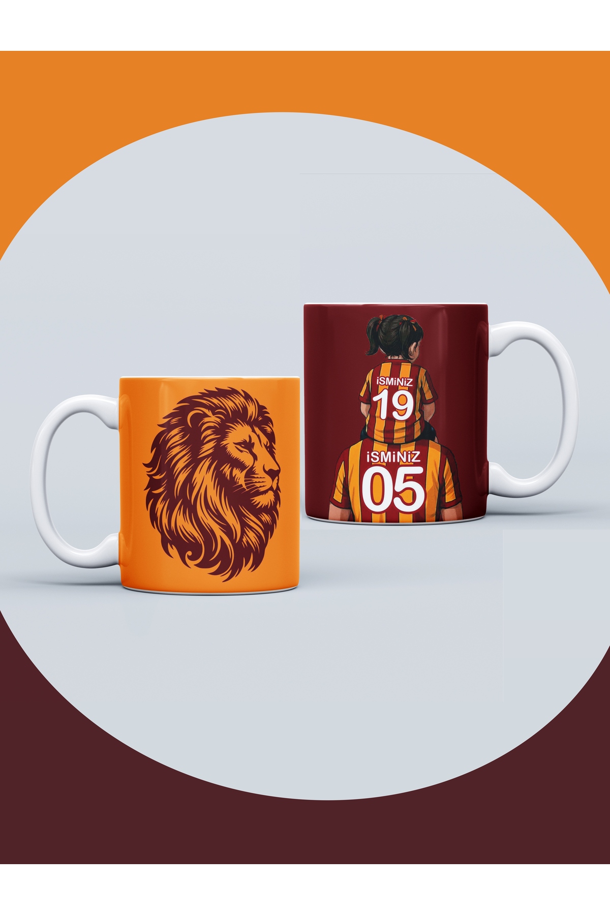 Sarı Kırmızı Aslan Seramik Kupa Kişiye Özel İsimli ve Numaralı Taraftar Baskılı Hediye Kupa Bardak