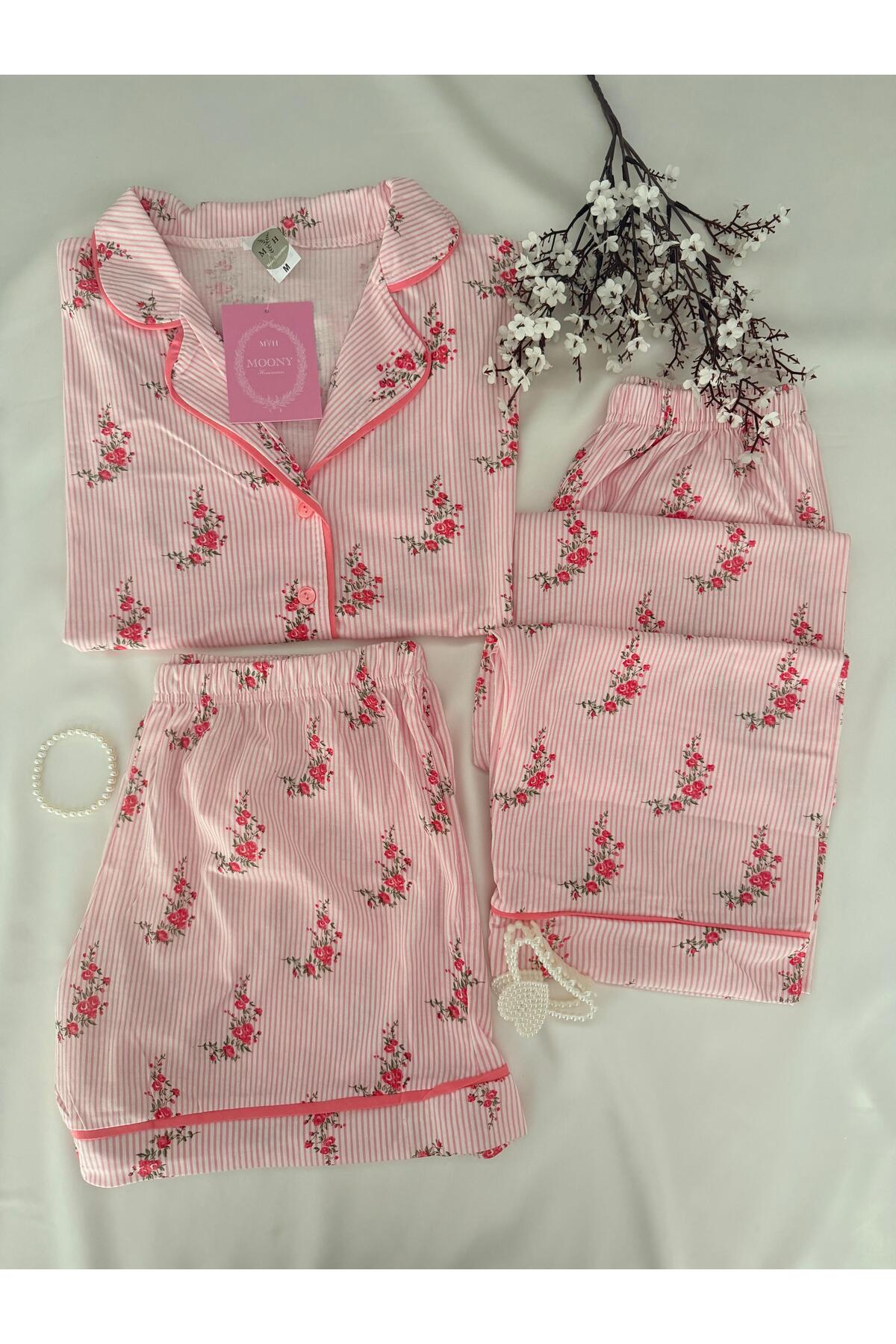 Short Sleeve Rose Whisper 3-Piece Soft Pajamas