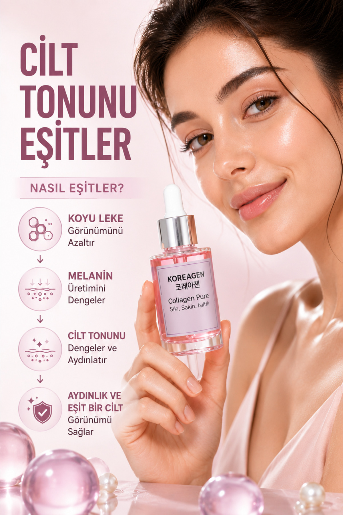 Collagen Pure Niacinamide Serum Kolajen Serum Cilt Sıkılaştırıcı Serum Cilt Tonu Eşitleyici Nemlendirici Yüz Serumu 30 ml — Collagen-001 — تصویر 5 از 5