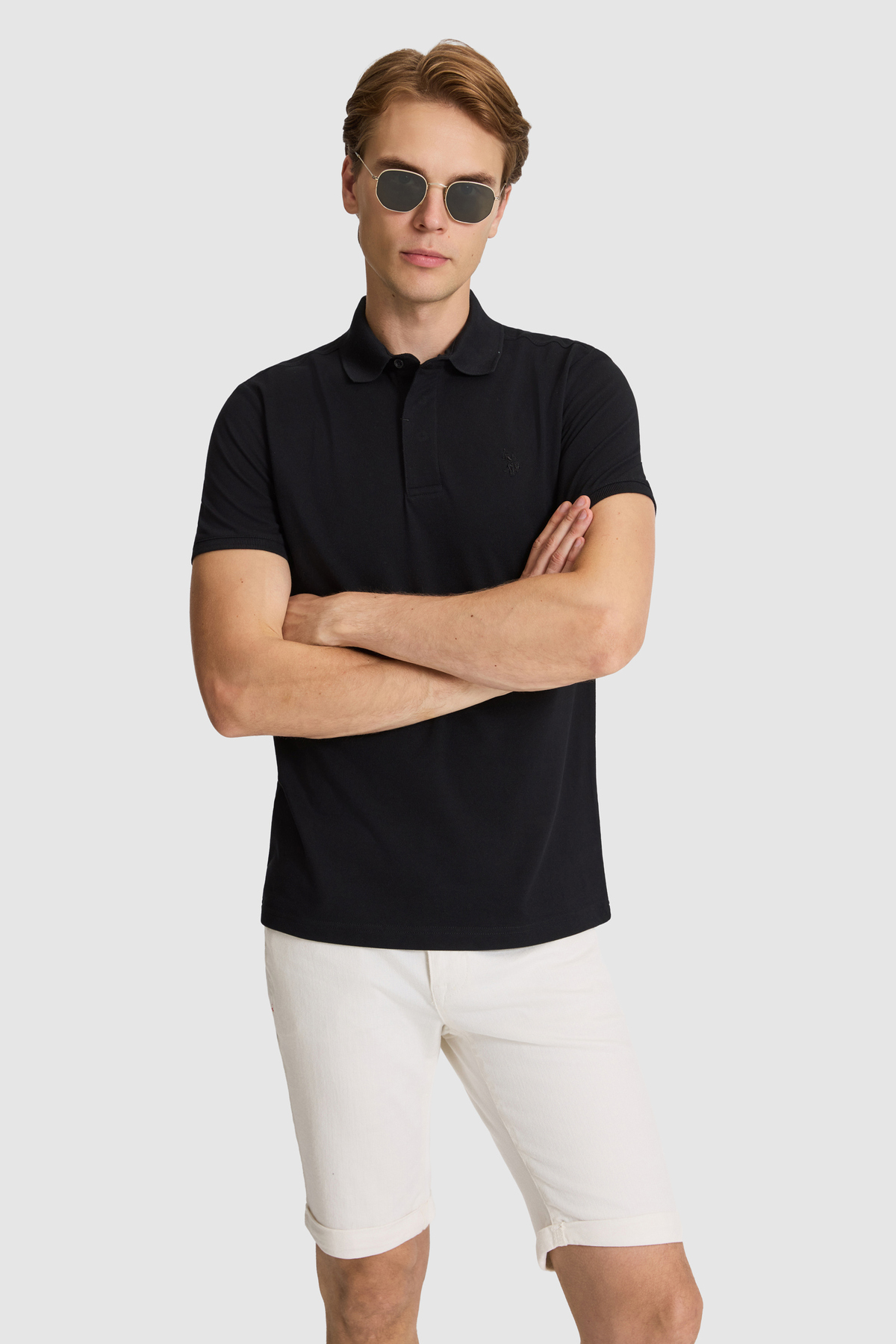 U.S. Polo Assn. Men's Black Slim Fit Polo Collar Basic T-Shirt 50327003-Vr046