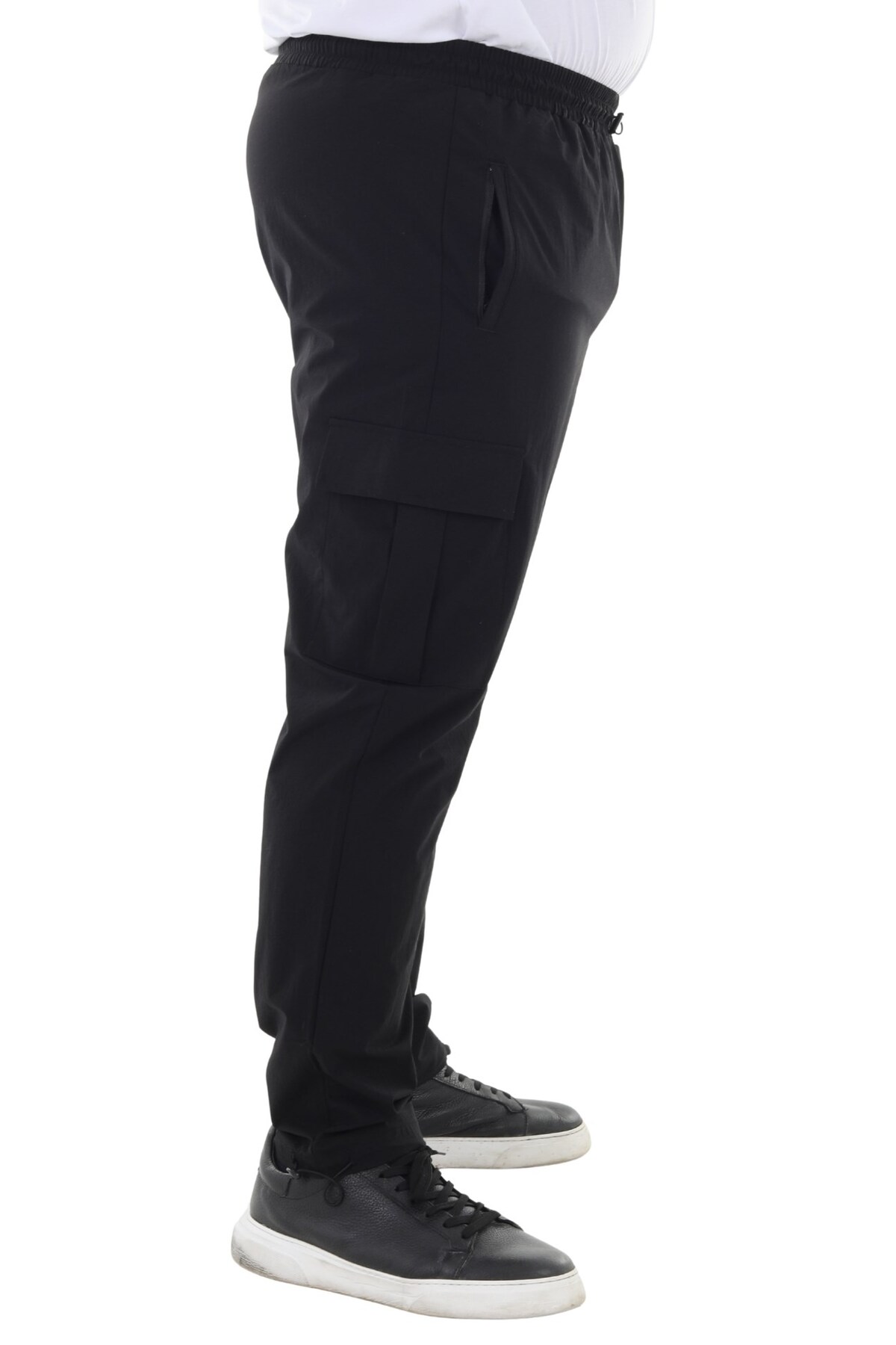 marufshop Erkek Büyük Beden Kargo Cepli Likralı Paraşüt Kumaş Pantolon/Eşofman Alt Siyah görsel 4