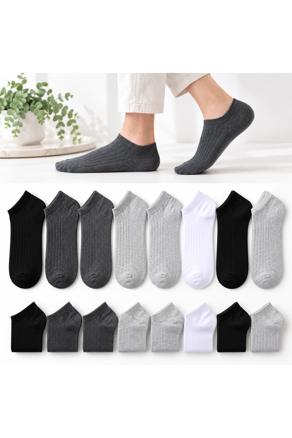 WALTAŞ Unisex Patik Çorap Pamuklu Sneaker Görünmez Spor Çorap Beyaz görsel 2