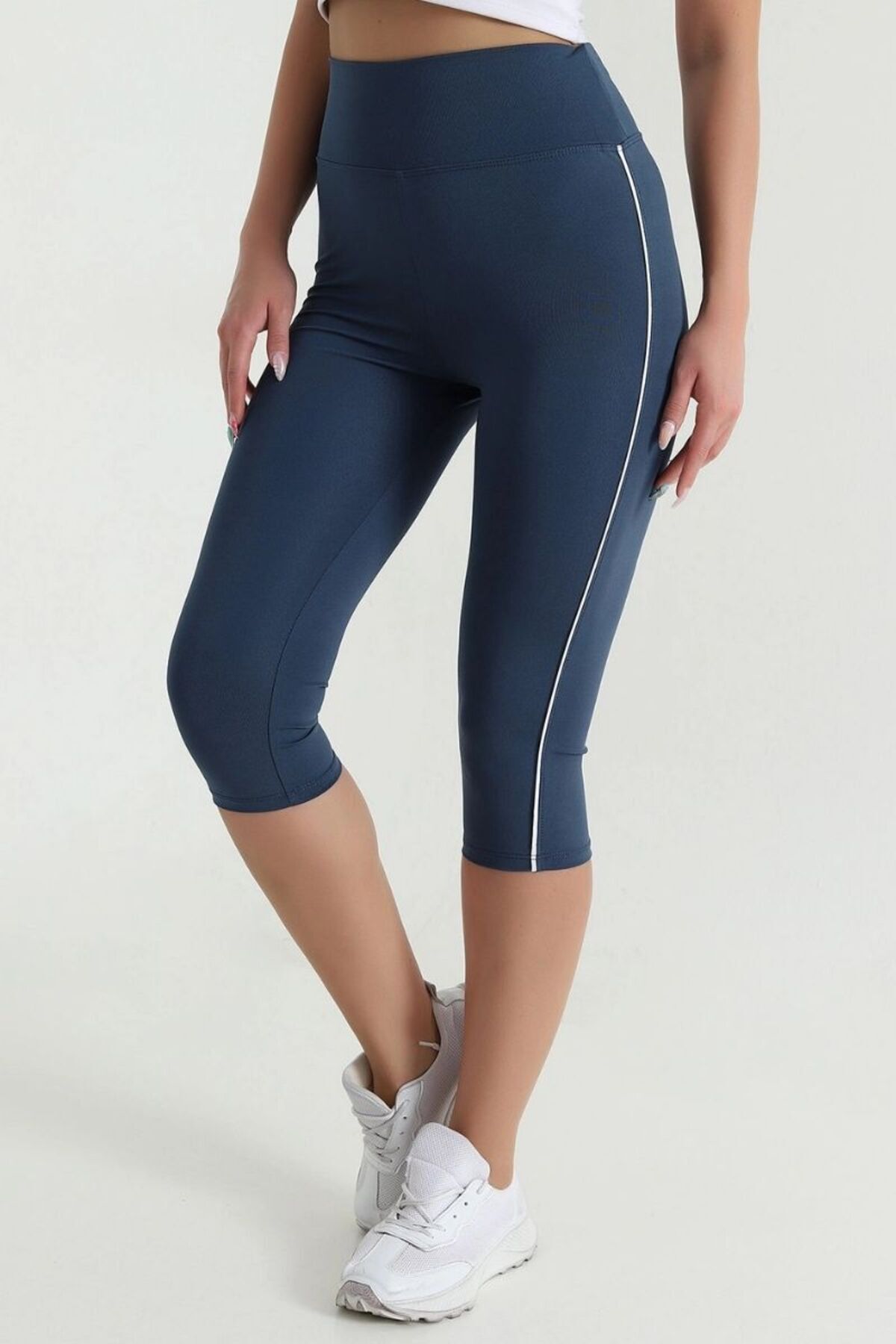 EXSPORT Kadın Yüksek Bel Toparlayıcı Yanı Şeritli Model Push Up Likralı Tayt görsel 3