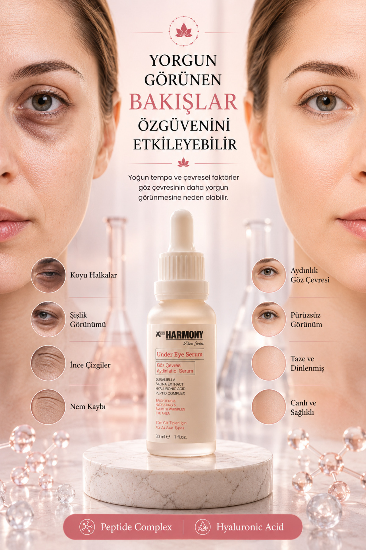 Peptide Complex Göz Çevresi Aydınlatıcı Serum 30 ml | Hyaluronik Asit Destekli Yoğun Nem & Canlı Bakış Etkisi — XPH-DS-ES030 — تصویر 2 از 8