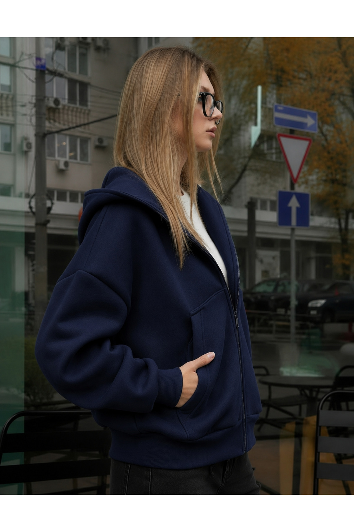 YAKAMEL KADIN OVERSİZE KAPÜŞONLU FERMUARLI HIRKA SWEATSHIRT görsel 2