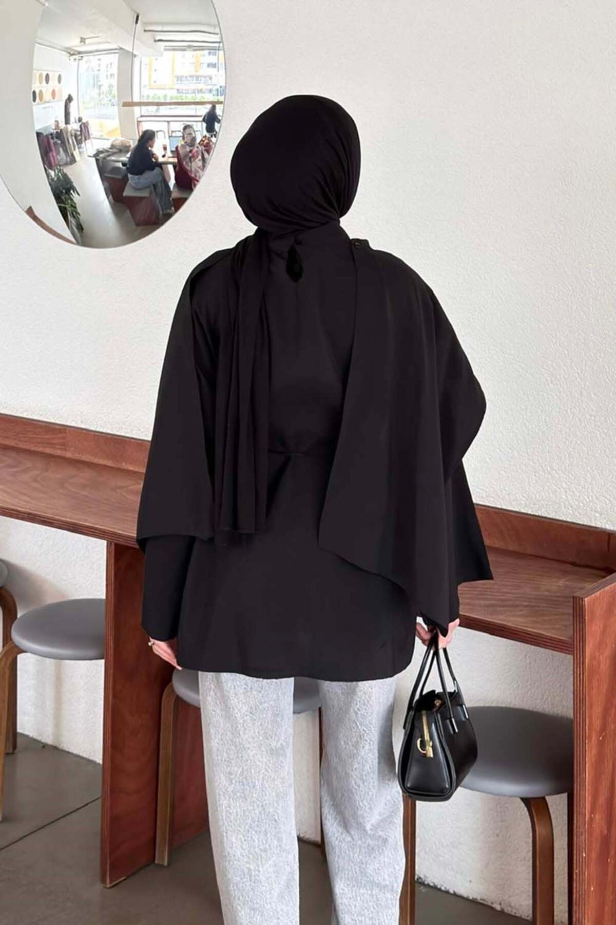 lamelif Şallı Bağlama Detaylı Tunik Siyah görsel 4