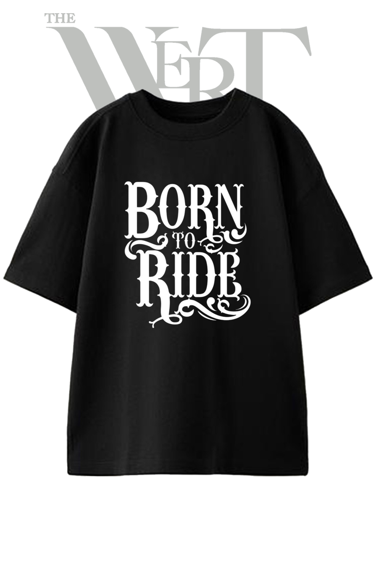 THEWERT Born to Ride Design Printed Unisex Black Oversize T-Shirt