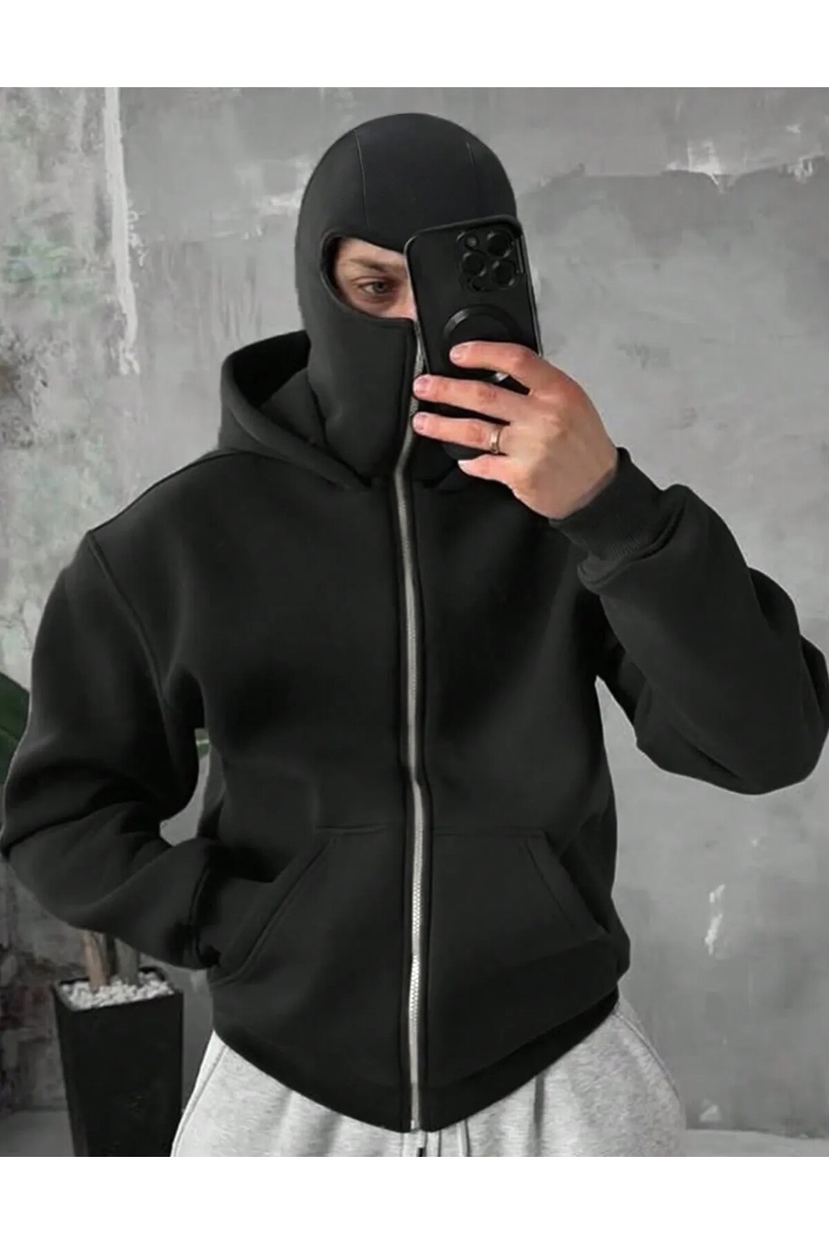 LAND MODA Erkekler için Kapüşonlu Ceket, Yüz Maskesi, Koruyucu Balaklava Tasarımı, Sonbahar/Kış Outdoor Bisiklet Koşu Spor Montu, Yan Cepler, Bol Kesim görsel 3