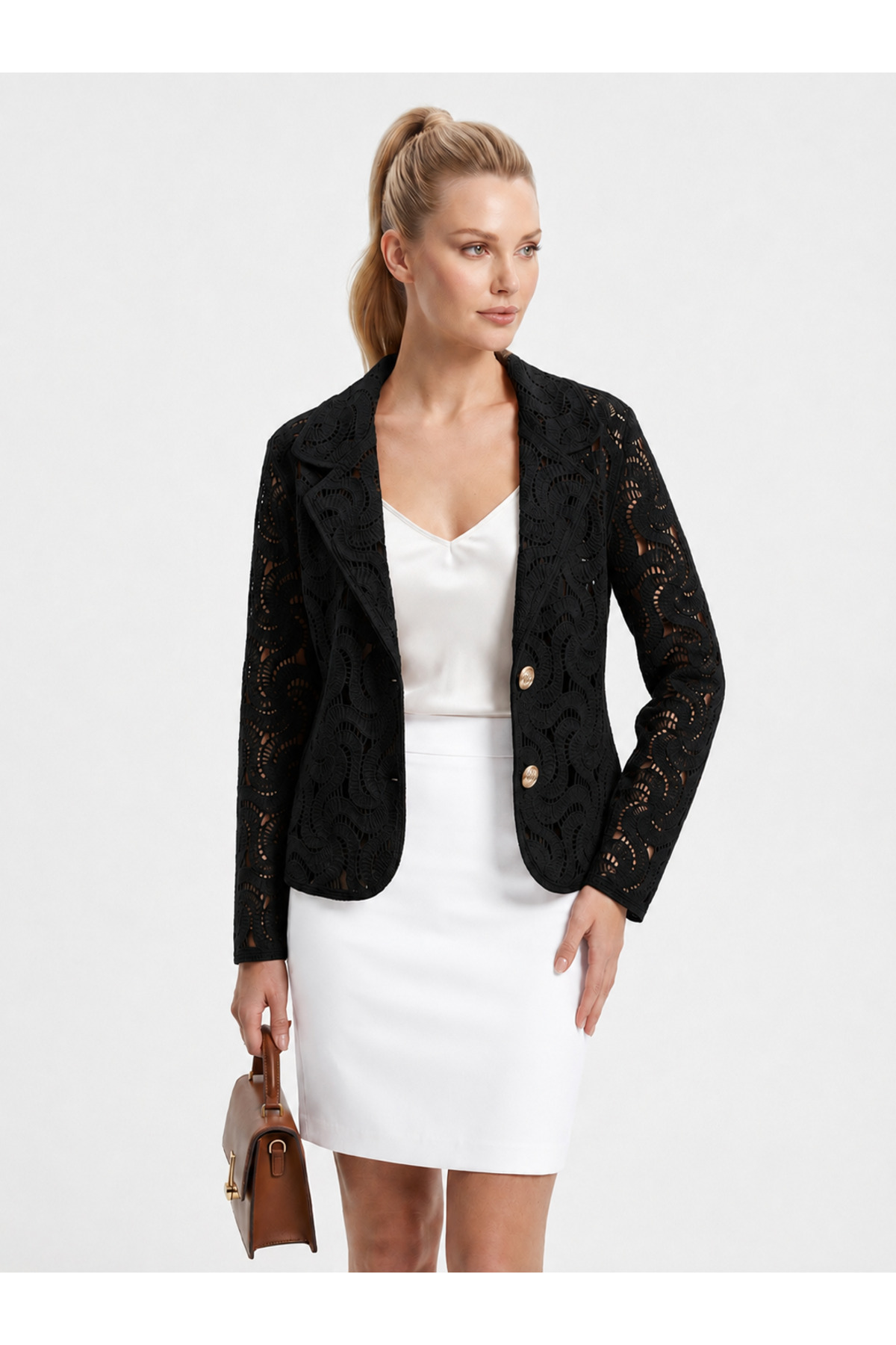 DM DİLAN MODA KADIN TIĞ İŞİ STANDART BEDEN DÜĞMELİ CEKET