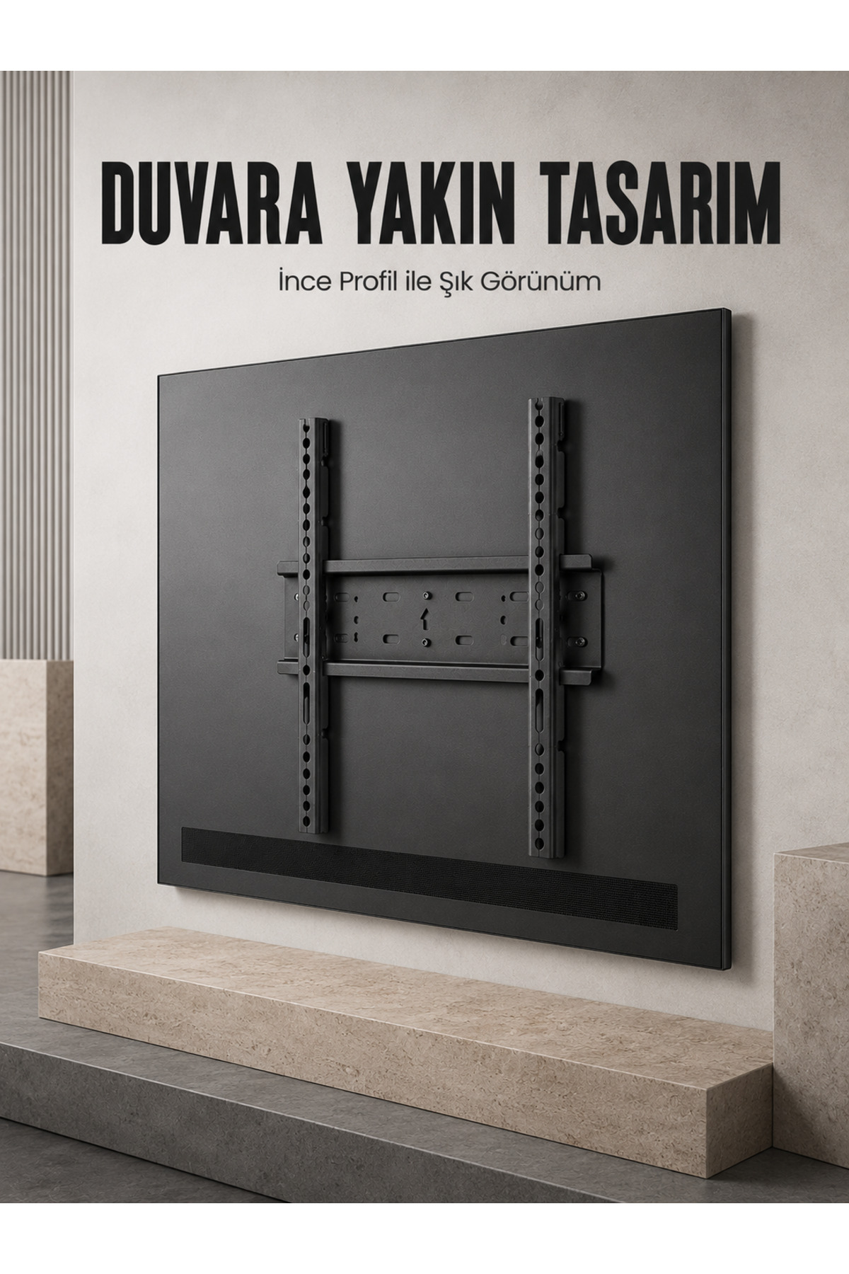 taştekin global Sabit Televizyon Askı Aparatı 50"-95" İnce Profil Sağlam Metal TV Duvar Braketi