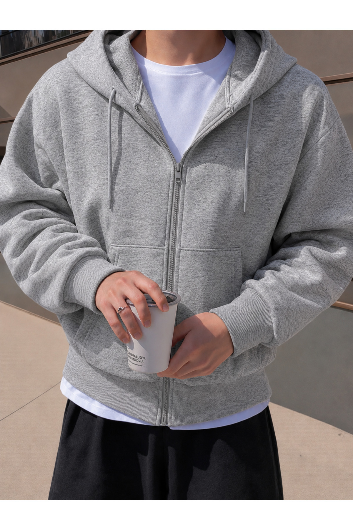YAKAMEL ERKEK 3 İPLİK FERMUARLI KAPÜŞONLU OVERSİZE RAHAT SWEATSHIRT HIRKA görsel 2