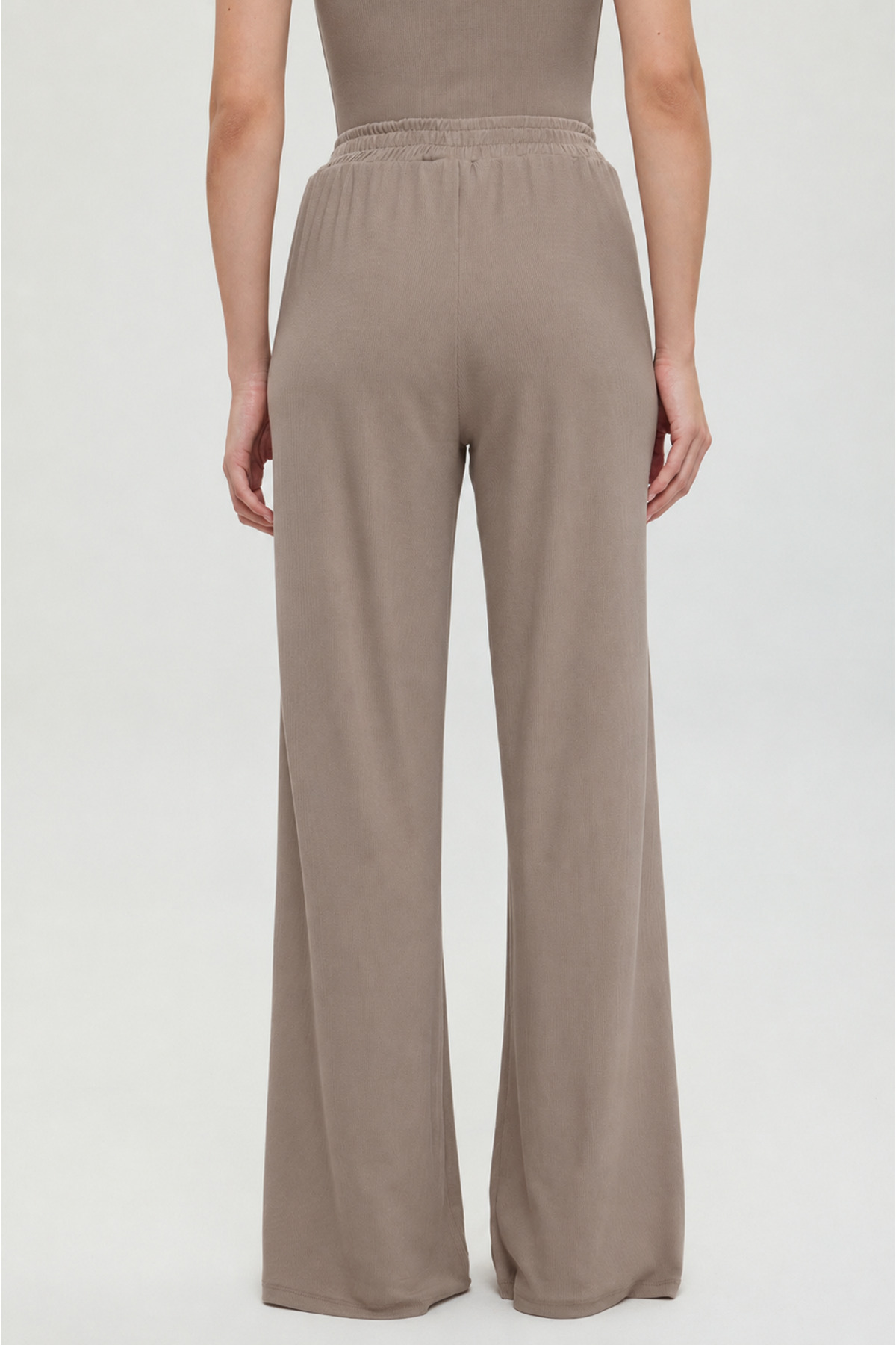 SHEISMONO Soft Rib Düz Kesim Bol Pantolon Vizon görsel 4