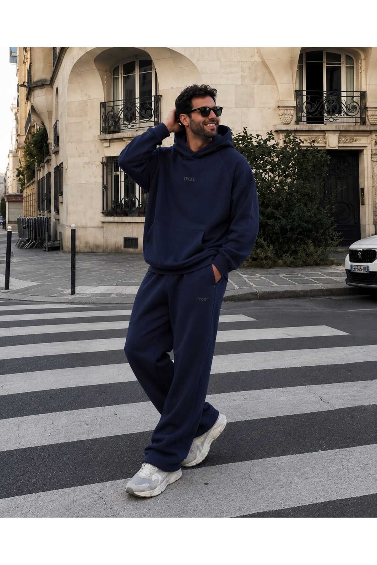 Unisex Oversize Kapüşonlu Eşofman Takımı — سرمهای 00046