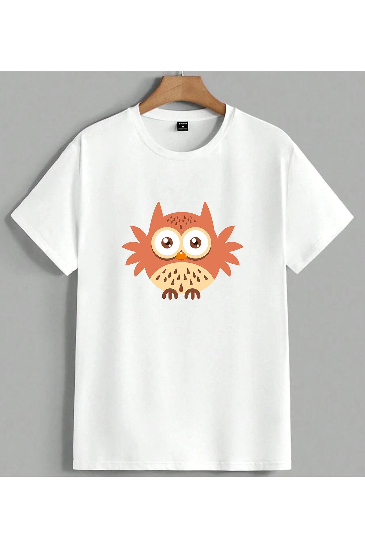 ELFERA Owl Orange Illustration Printed Unisex Oversize T-Shirt White