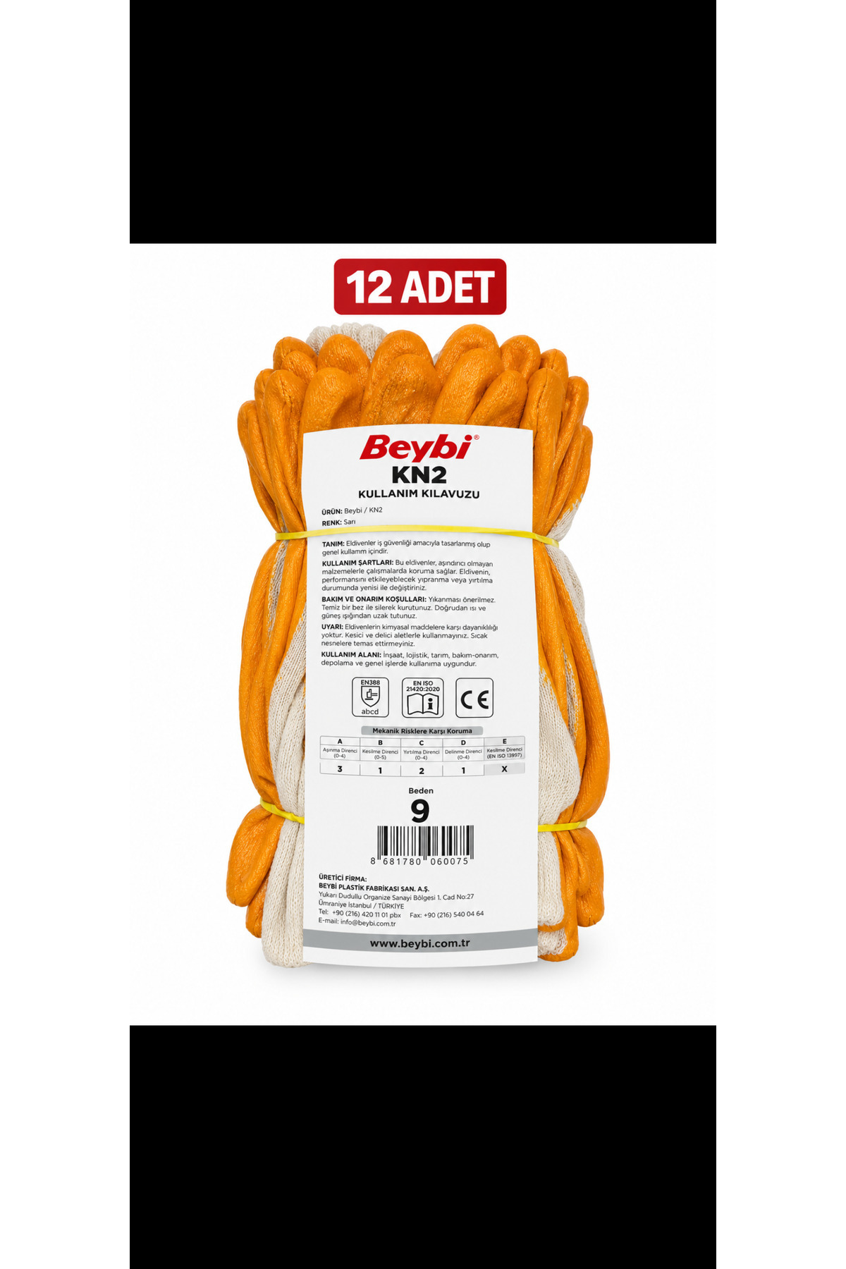 Genel Markalar Beybi KN2 Nitril İş Eldiveni (12 çift paket, No:9).